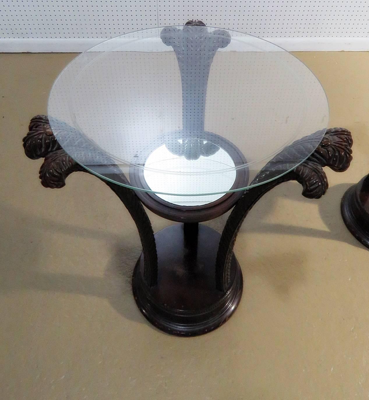 American Pair of Hollywood Regency Style Glass Top End Tables