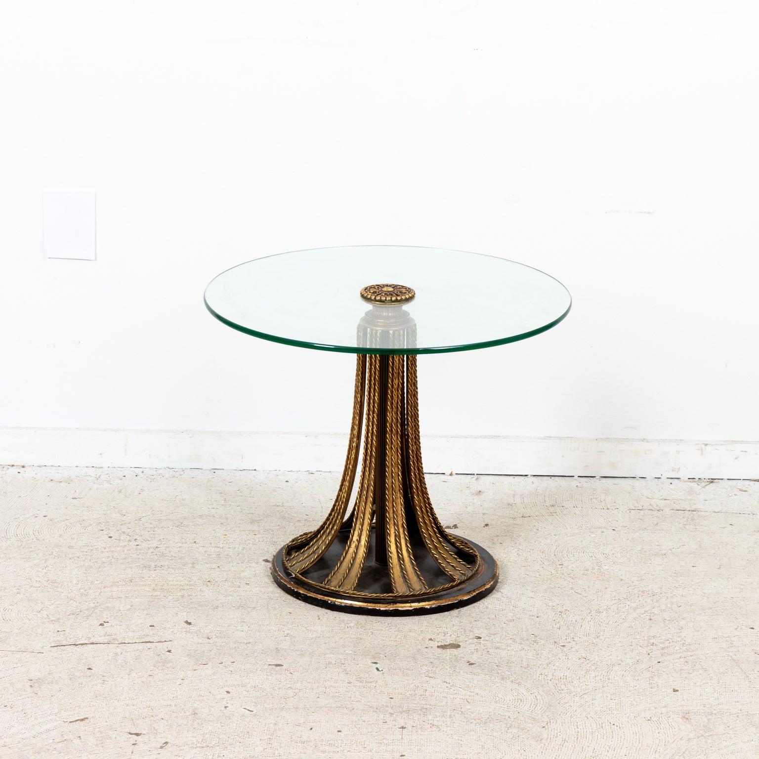 Pair of Hollywood Regency Style Glass Top Side Tables For Sale at 1stDibs