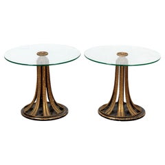 Pair of Hollywood Regency Style Glass Top Side Tables