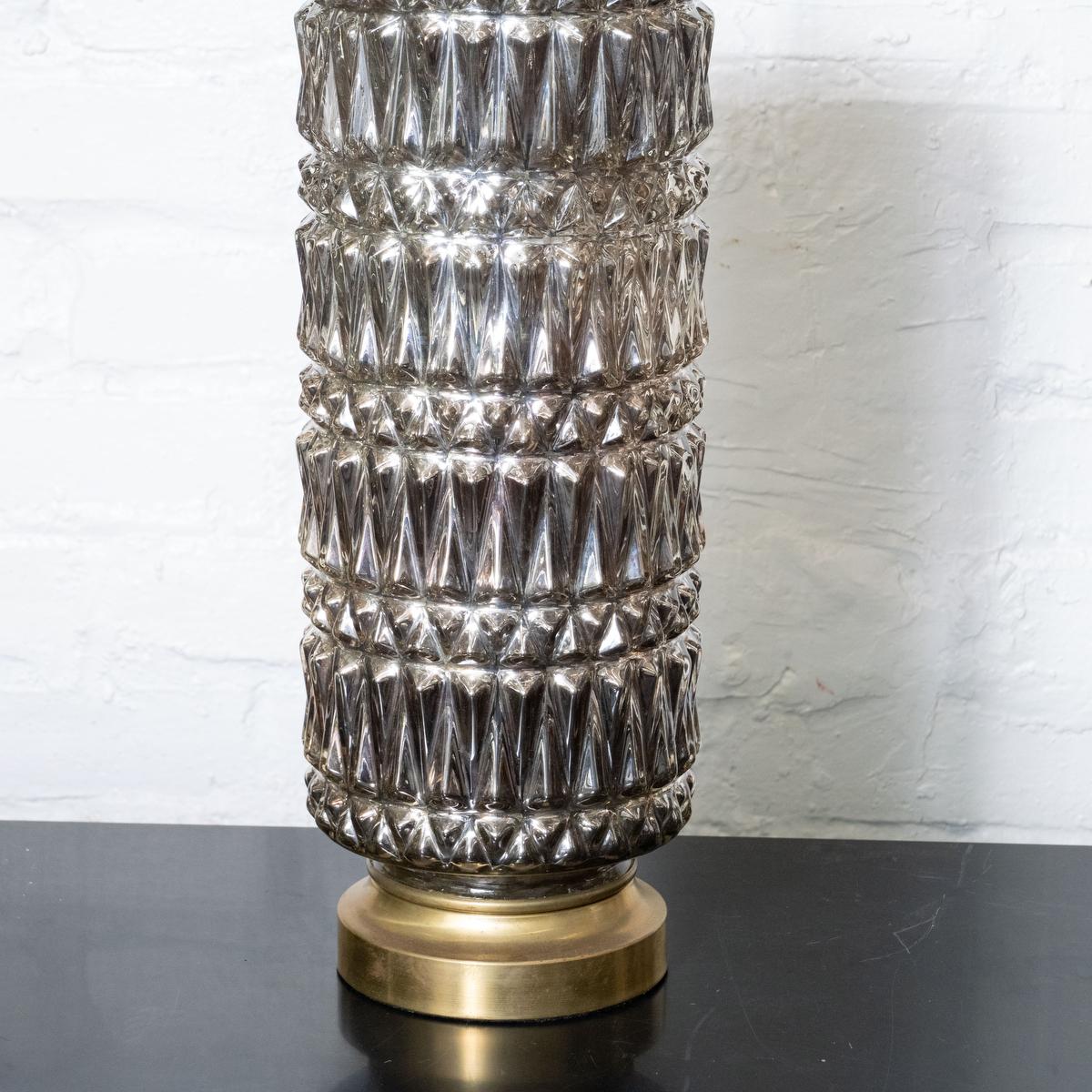 American Pair of Hollywood Regency Style Mercury Glass Diamond Pattern Lamps For Sale