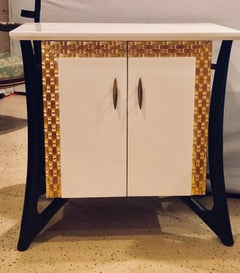 Pair of Hollywood Regency Style Parcel Paint Decorated Nightstands / End Tables