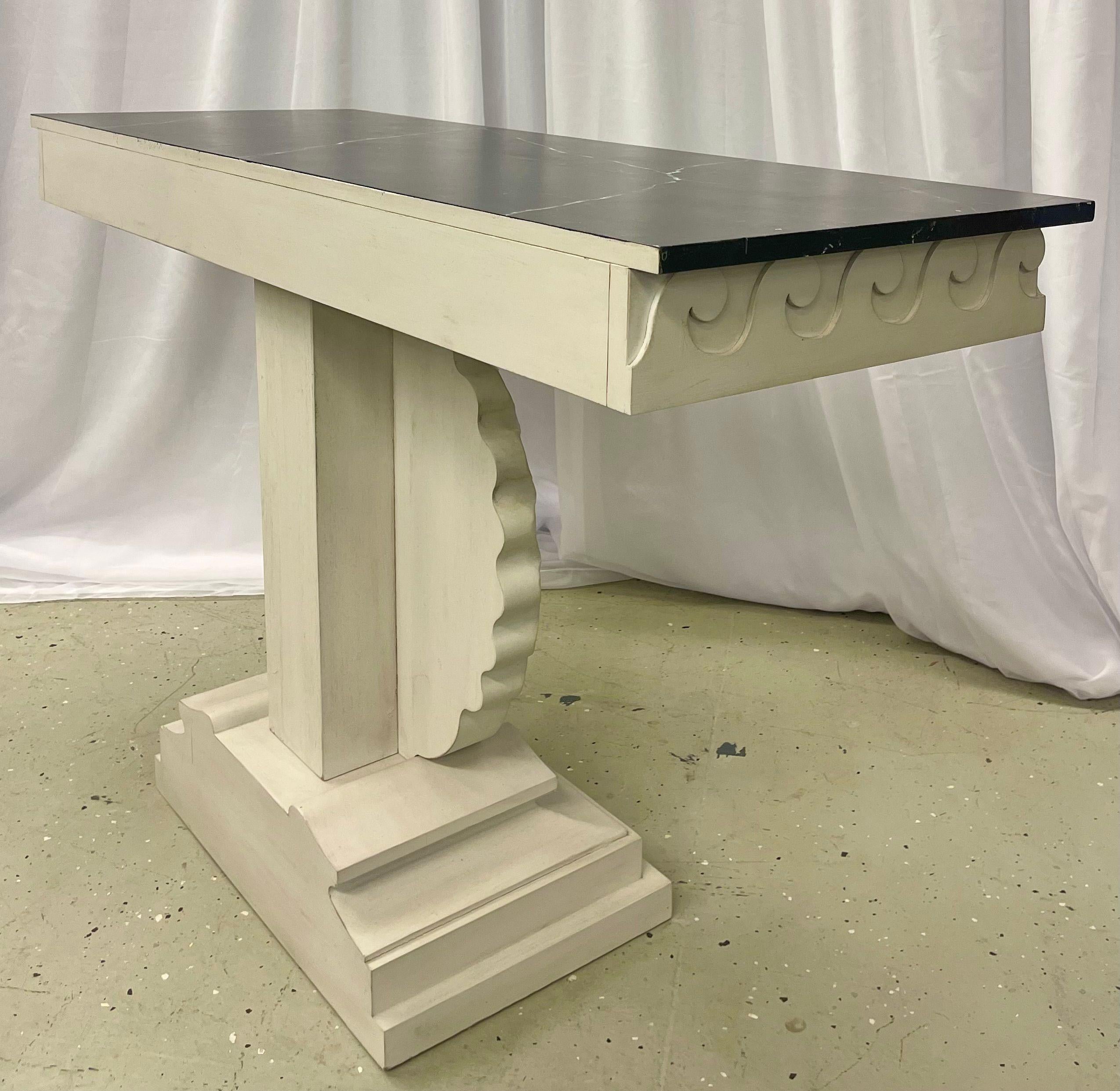 Pair of Hollywood Regency Style Shell From Console Tables, Faux Marble Top 7