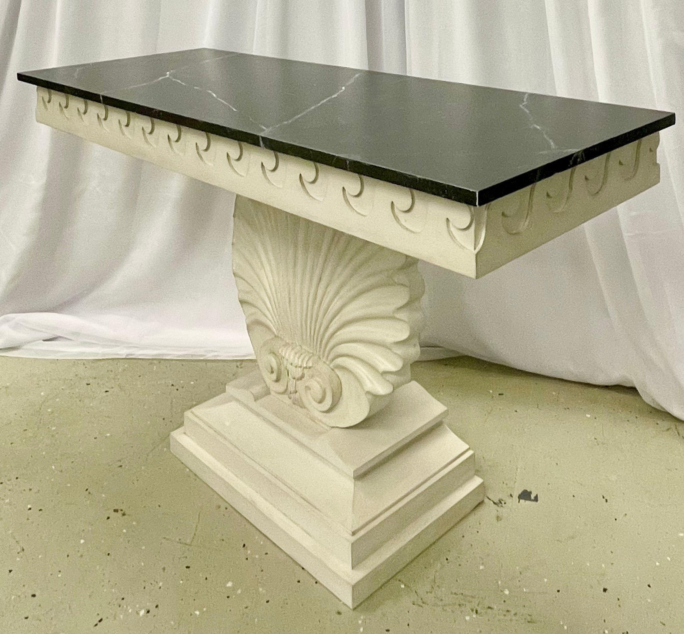 Pair of Hollywood Regency Style Shell From Console Tables, Faux Marble Top 2