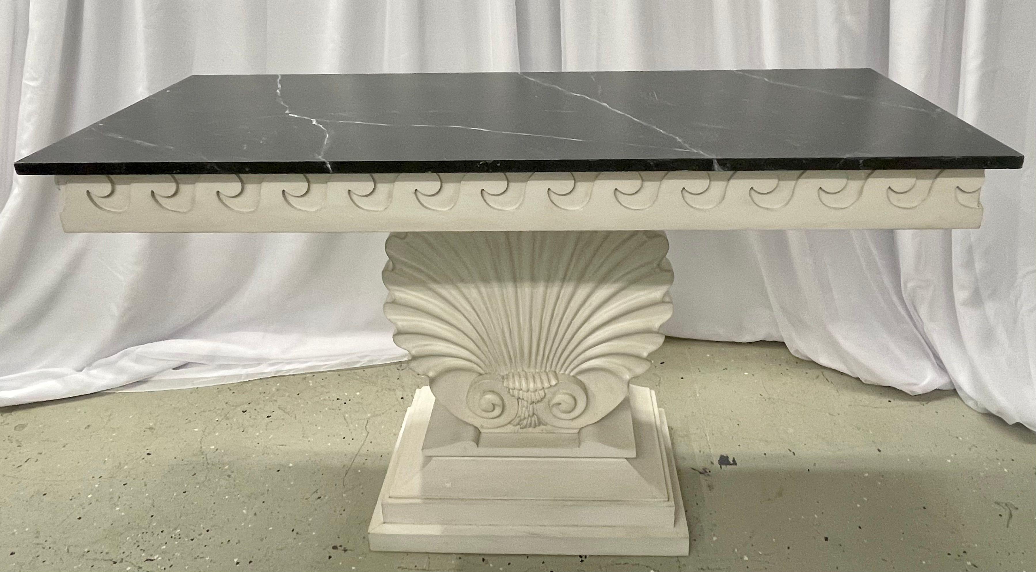 Pair of Hollywood Regency Style Shell From Console Tables, Faux Marble Top 4