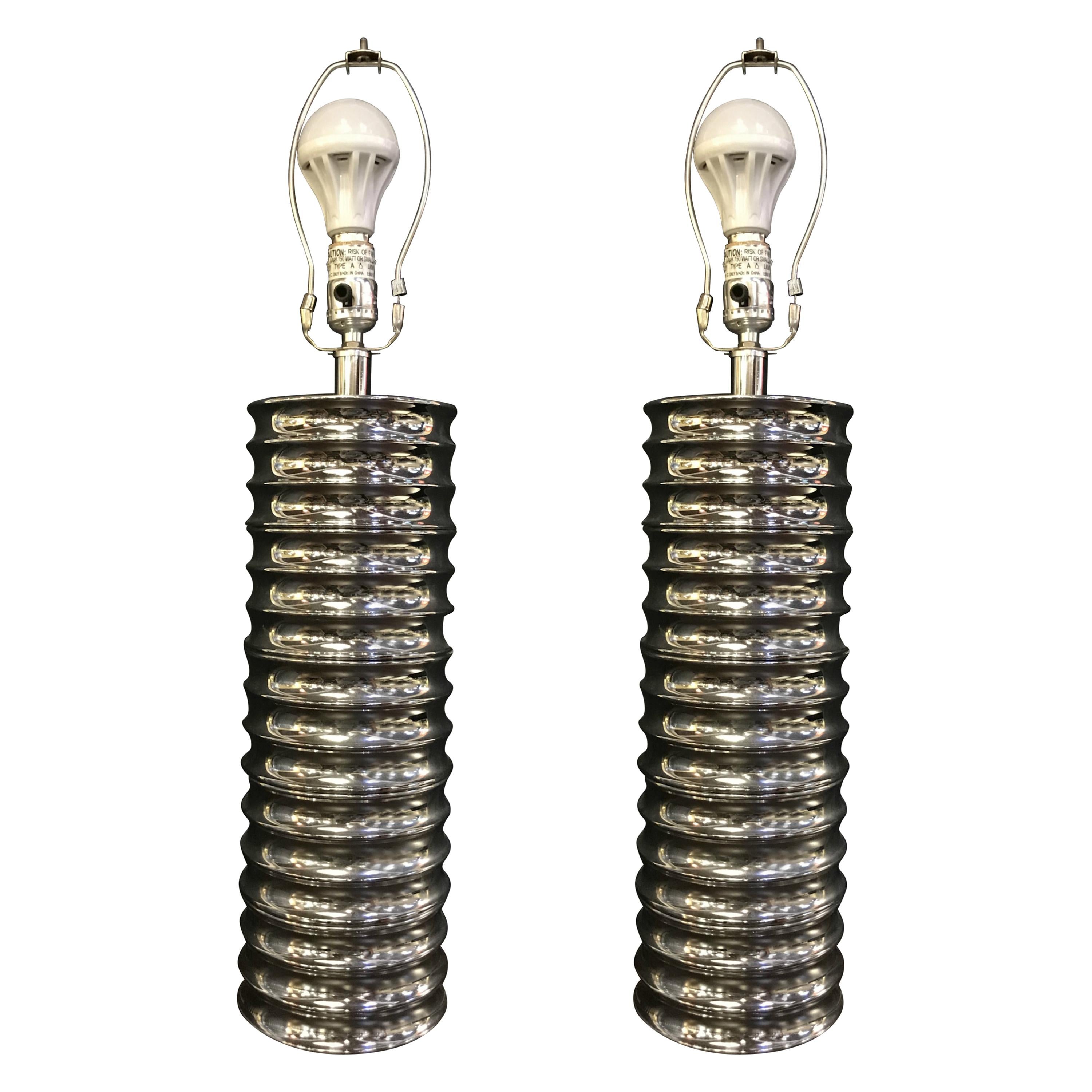 Pair of Hollywood Regency Style Silvered Mercury Glass Table Lamps