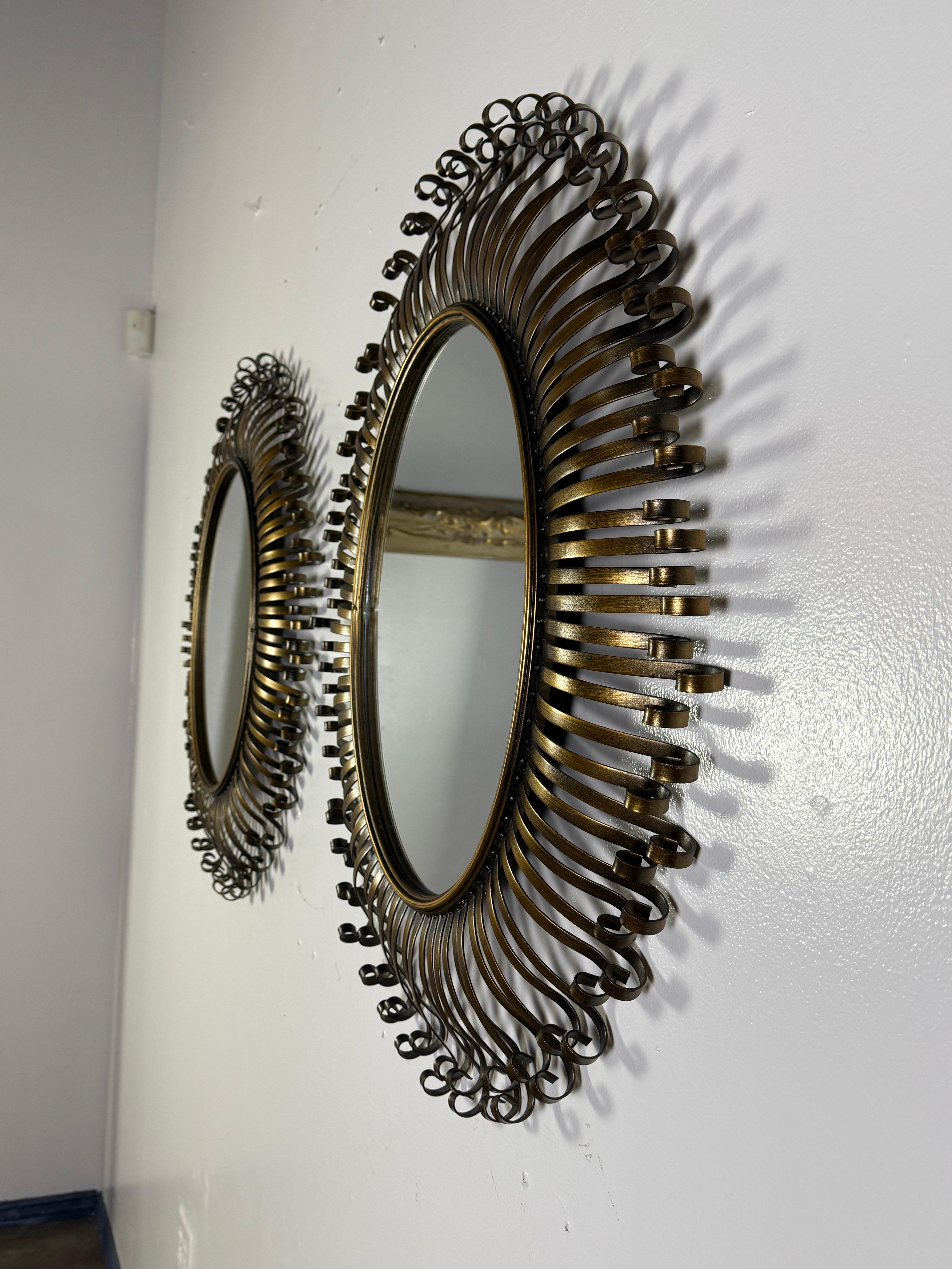 Italian Pair of Hollywood Regency Style  Sunburst Mirrors For Sale
