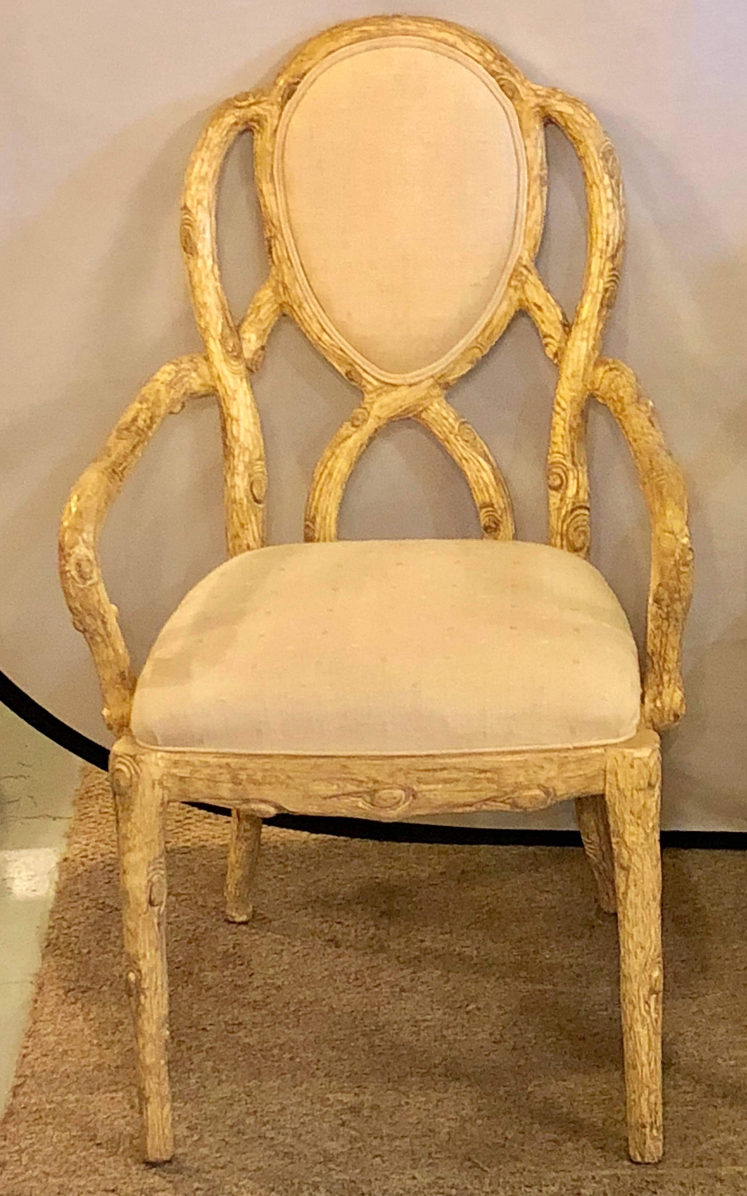 Pair of Hollywood Regency Style Tree Trunk Form Designed Arm / Desk Chairs In Good Condition In Stamford, CT