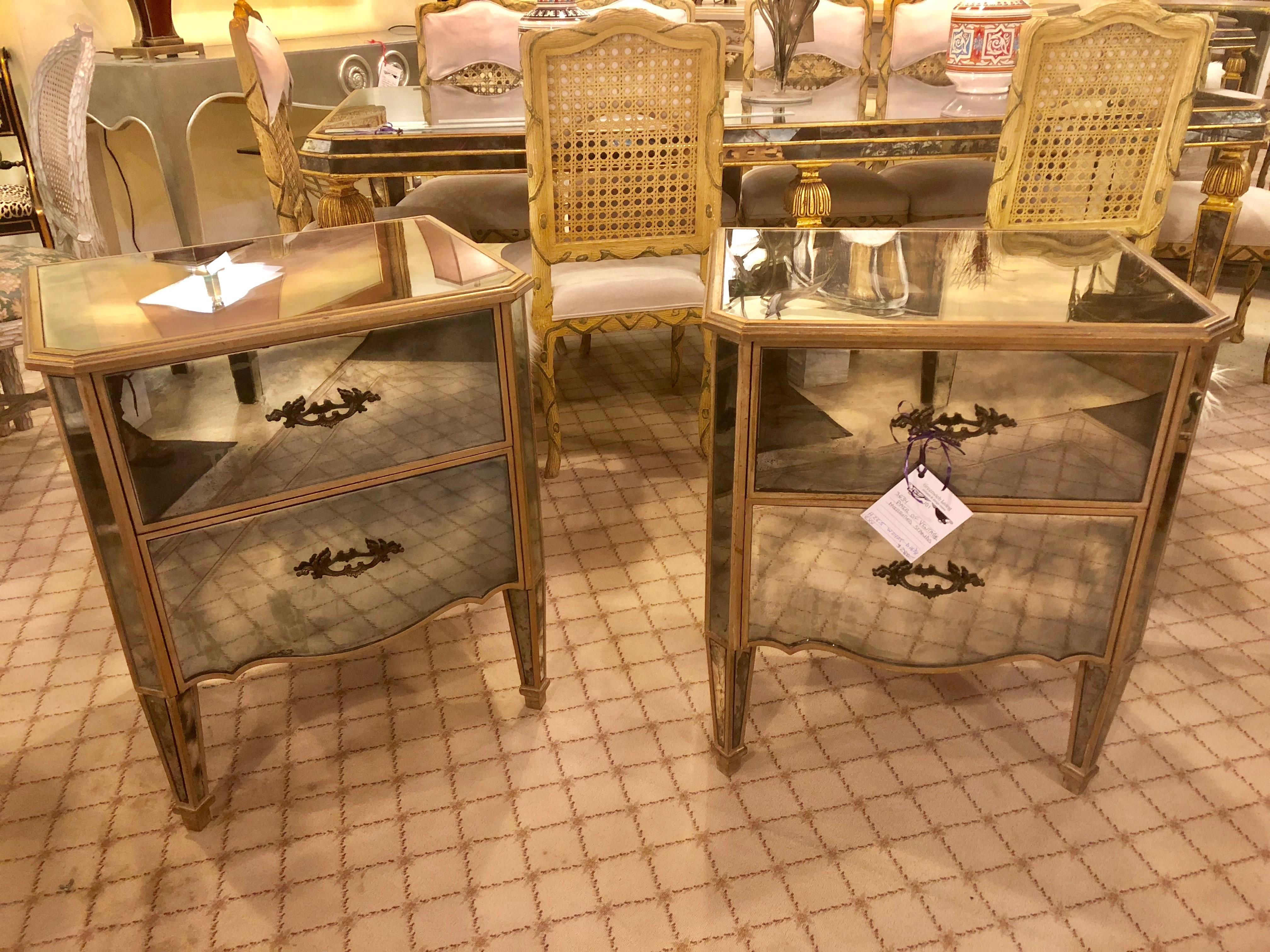 Pair of Hollywood Regency Style Vintage Mirrored End Tables or Nightstands 9