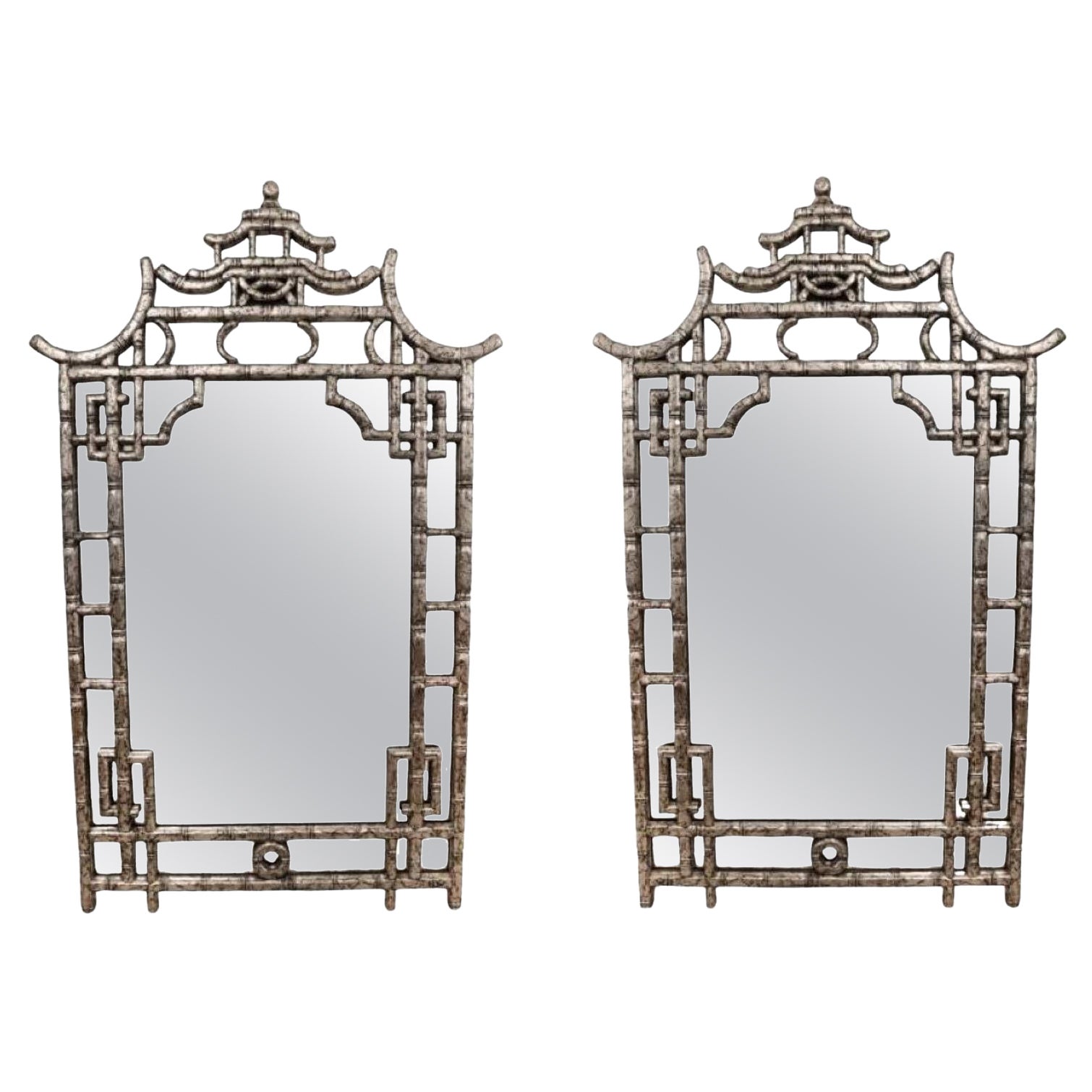 Pair of Hollywood Regency Style Wall Mirrors, France 1980s.