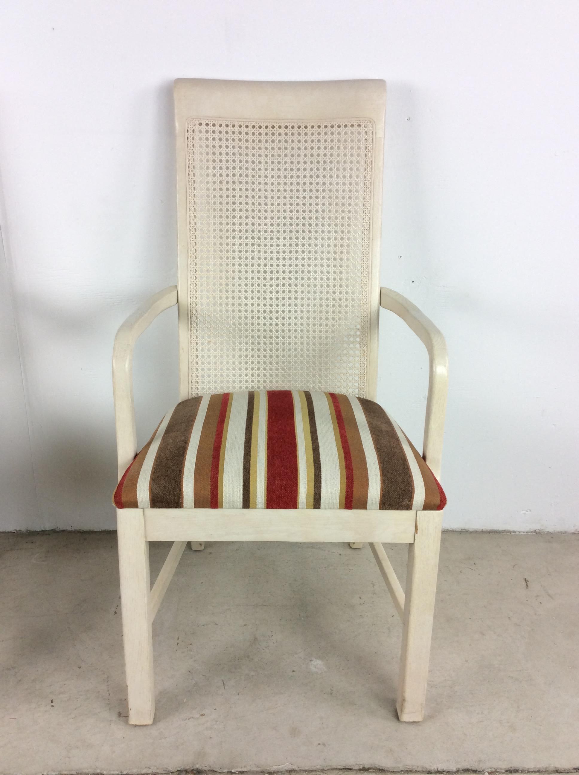 Pair of Hollywood Regency Style White Cane Back Arm Chairs For Sale 6
