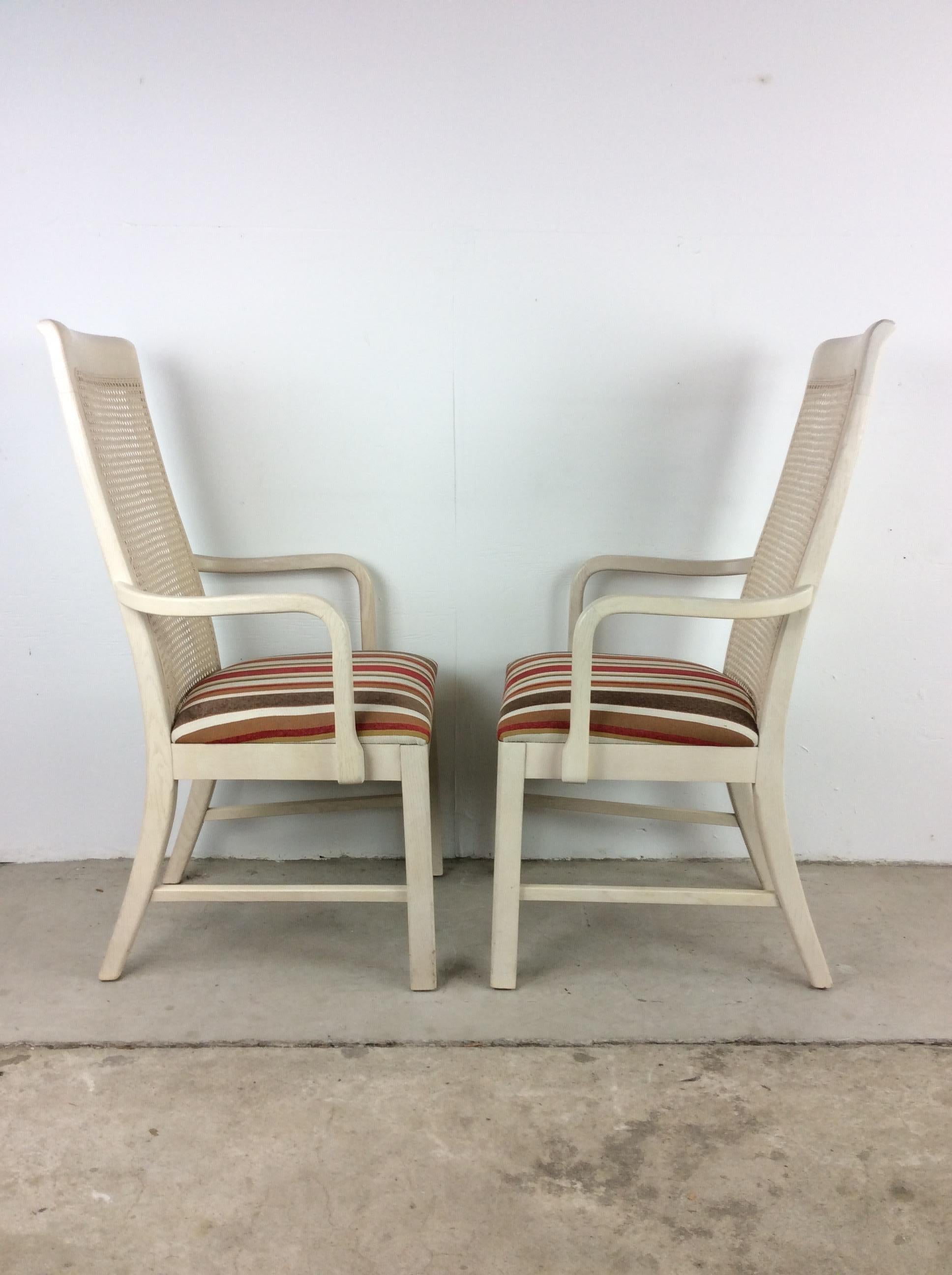 Pair of Hollywood Regency Style White Cane Back Arm Chairs For Sale 11