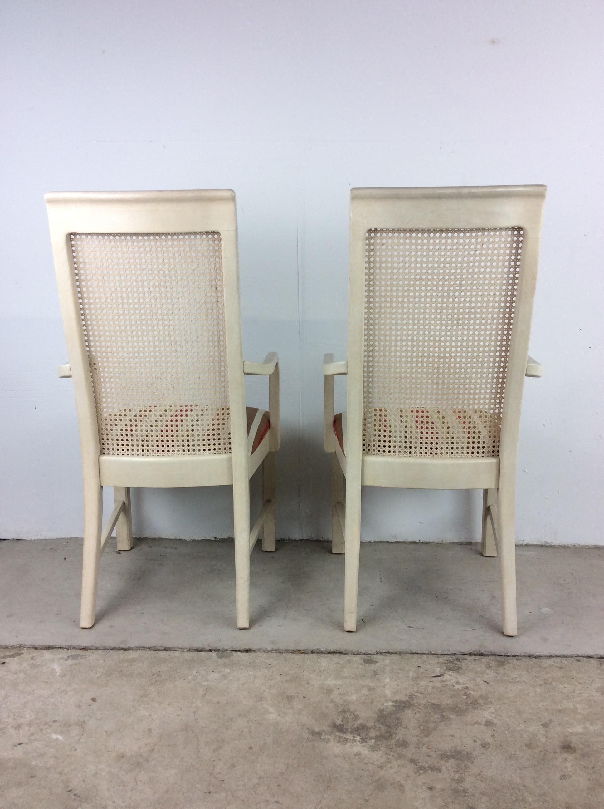 Pair of Hollywood Regency Style White Cane Back Arm Chairs For Sale 12