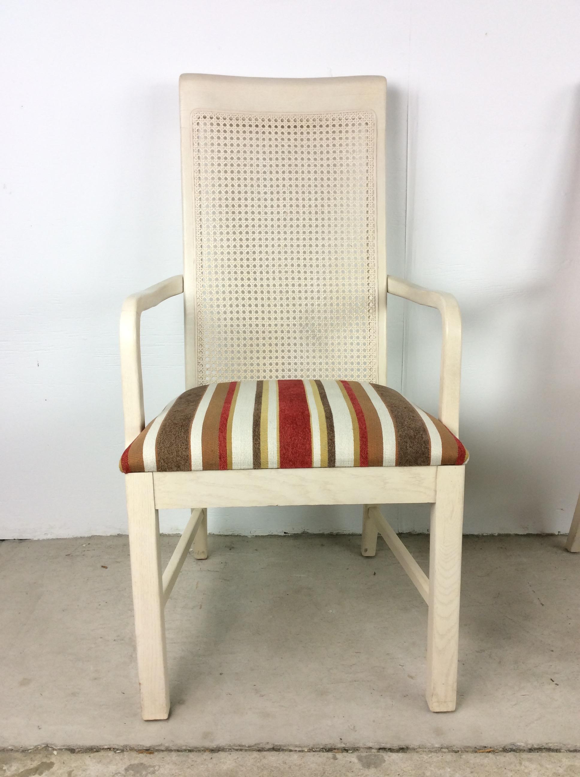 American Pair of Hollywood Regency Style White Cane Back Arm Chairs For Sale
