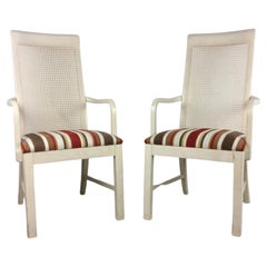 Pair of Hollywood Regency Style White Cane Back Arm Chairs