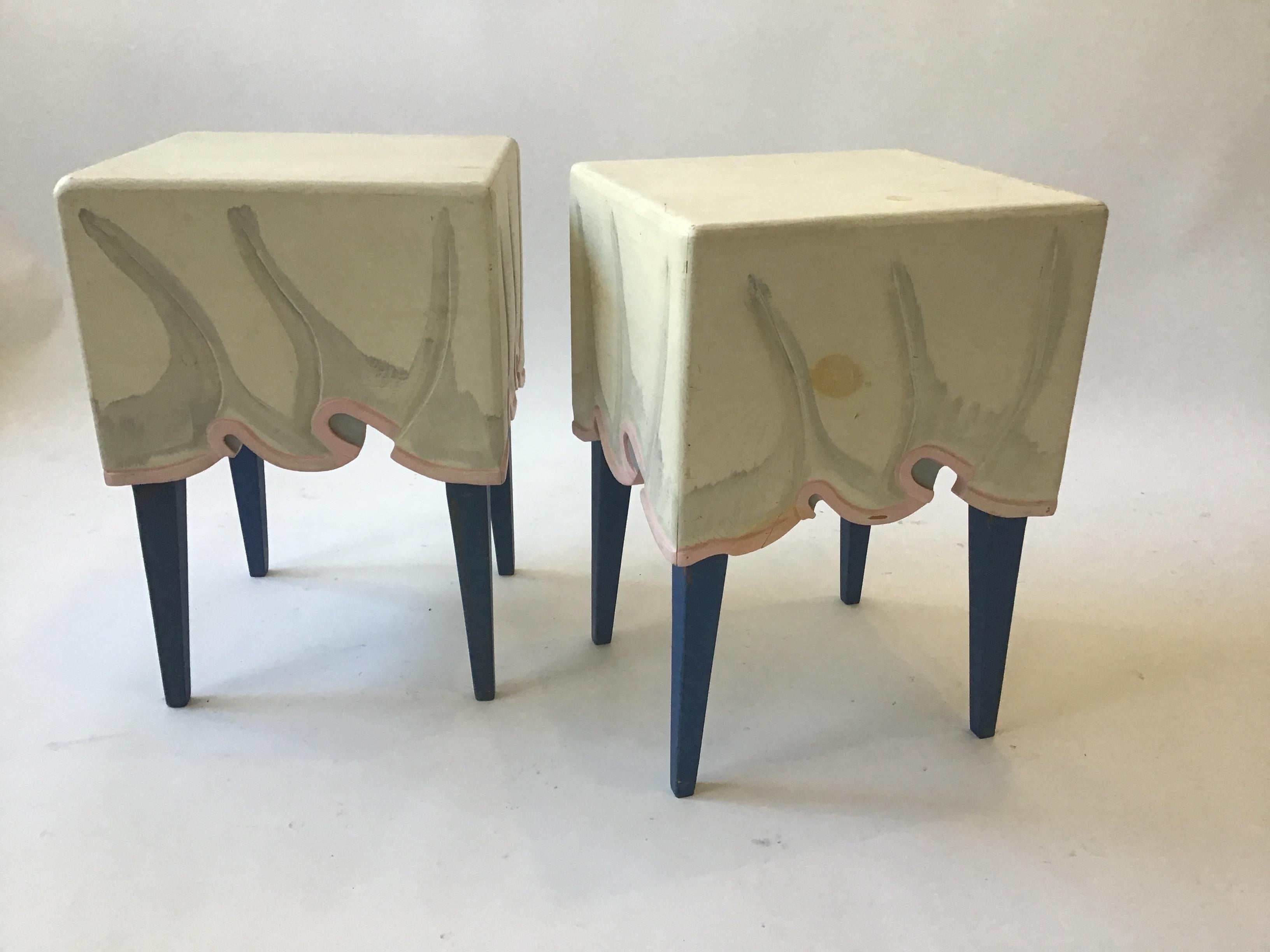 Pair of Hollywood Regency Style, Wood, Faux Draped Side Tables In Good Condition In Tarrytown, NY