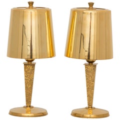 Pair of Hollywood Regency Table Lamps in Gilt Bronze by Genet 
Michon