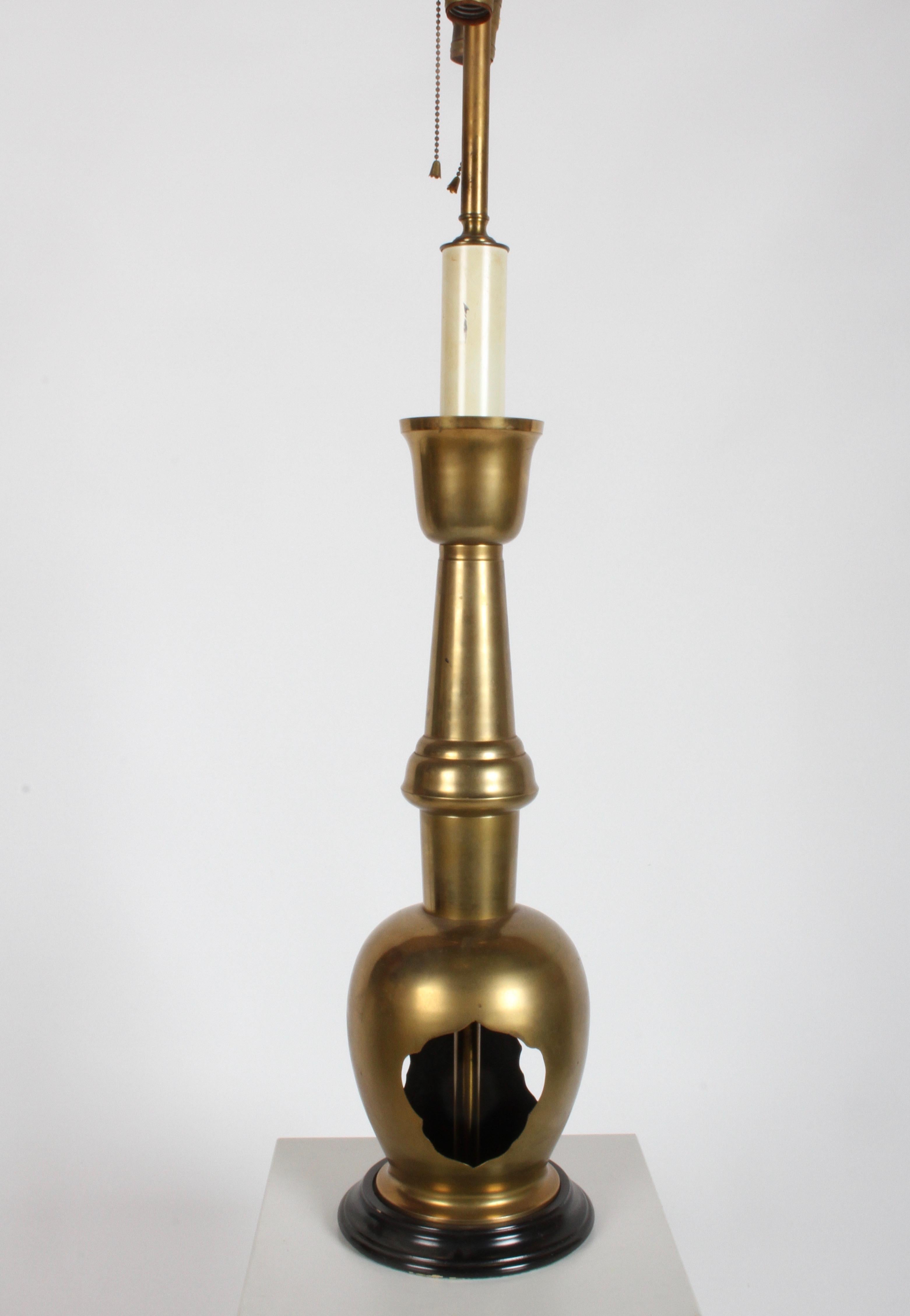 American Pair of Hollywood Regency Tall Asian Brass Table Lamps, circa 1960s For Sale