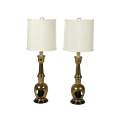 Pair of Hollywood Regency Tall Asian Brass Table Lamps, circa 1960s