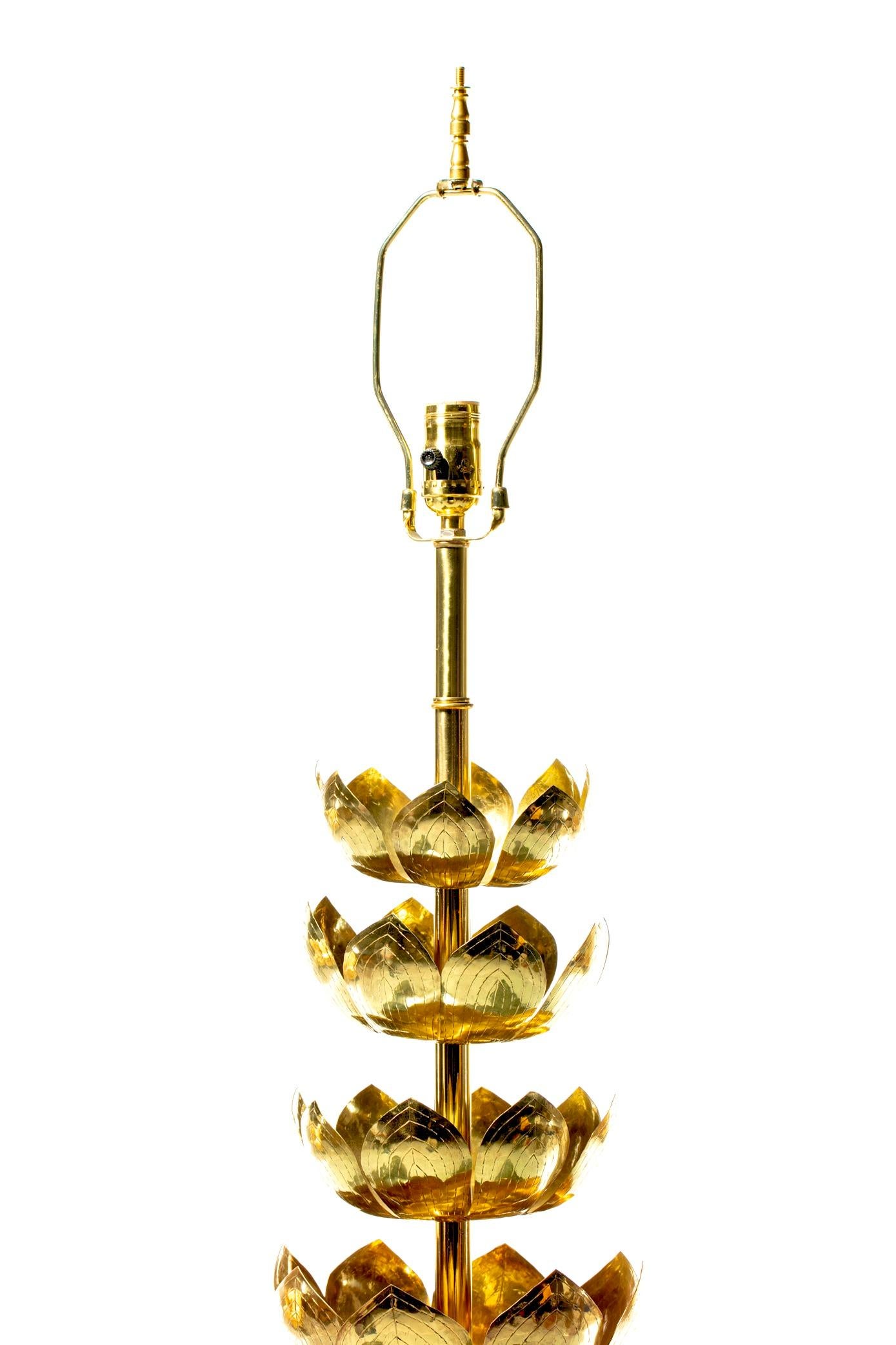 Pair of Hollywood Regency Tall Brass Lotus Lamps by Feldman Lighting circa 1960s For Sale 5