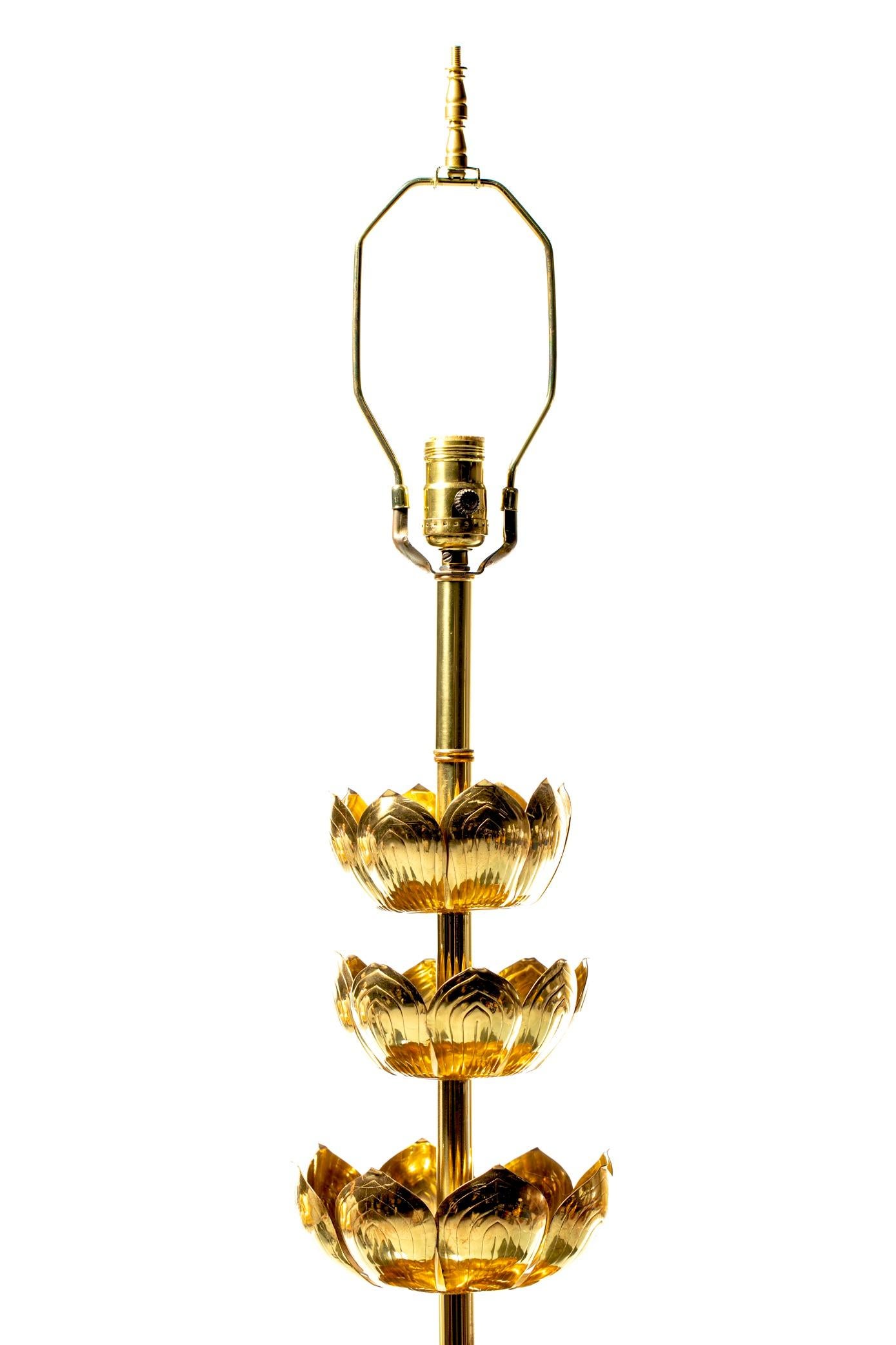 Pair of Hollywood Regency Tall Brass Lotus Lamps by Feldman Lighting circa 1960s For Sale 6