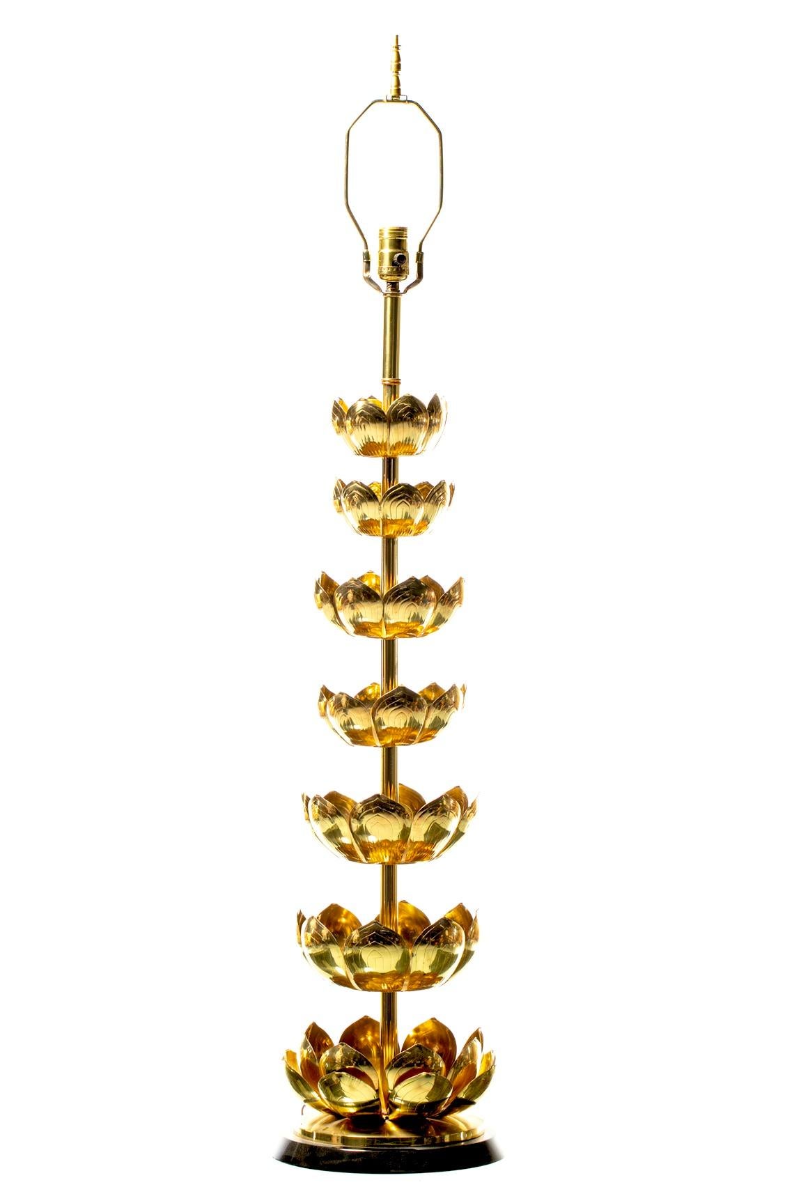 Pair of Hollywood Regency Tall Brass Lotus Lamps by Feldman Lighting circa 1960s For Sale 7