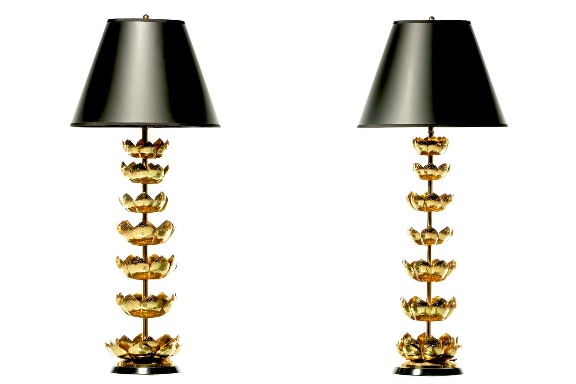 Pair of Hollywood Regency Tall Brass Lotus Lamps by Feldman Lighting circa 1960s For Sale 9