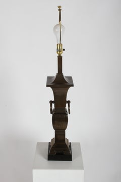 Pair of Hollywood Regency Tall Brass Urn Form Asian Modern Table Lamps