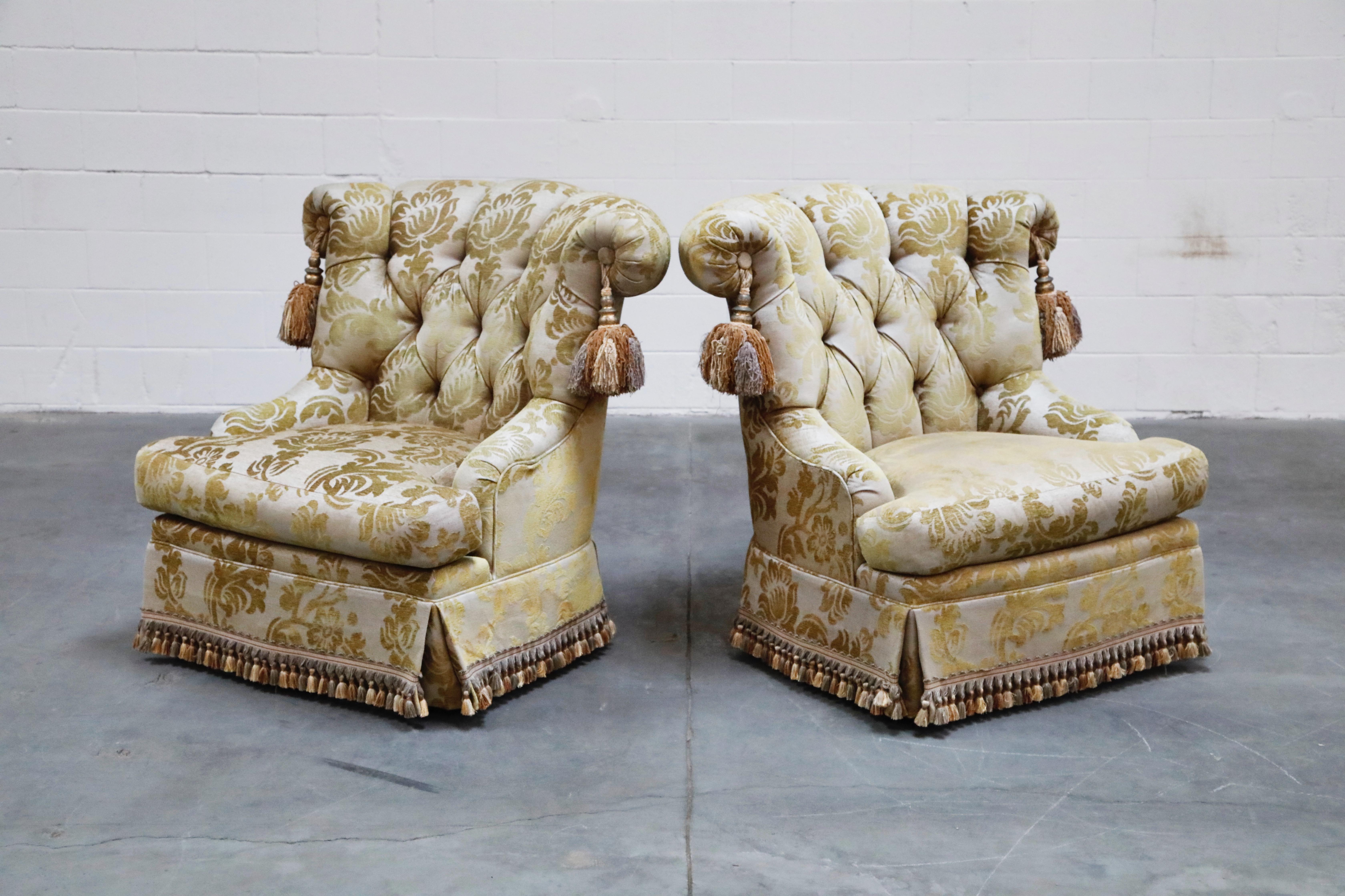 Pair of Hollywood Regency Tasseled Armchairs by Erwin Lambeth, 1960s, Signed In Excellent Condition In Los Angeles, CA
