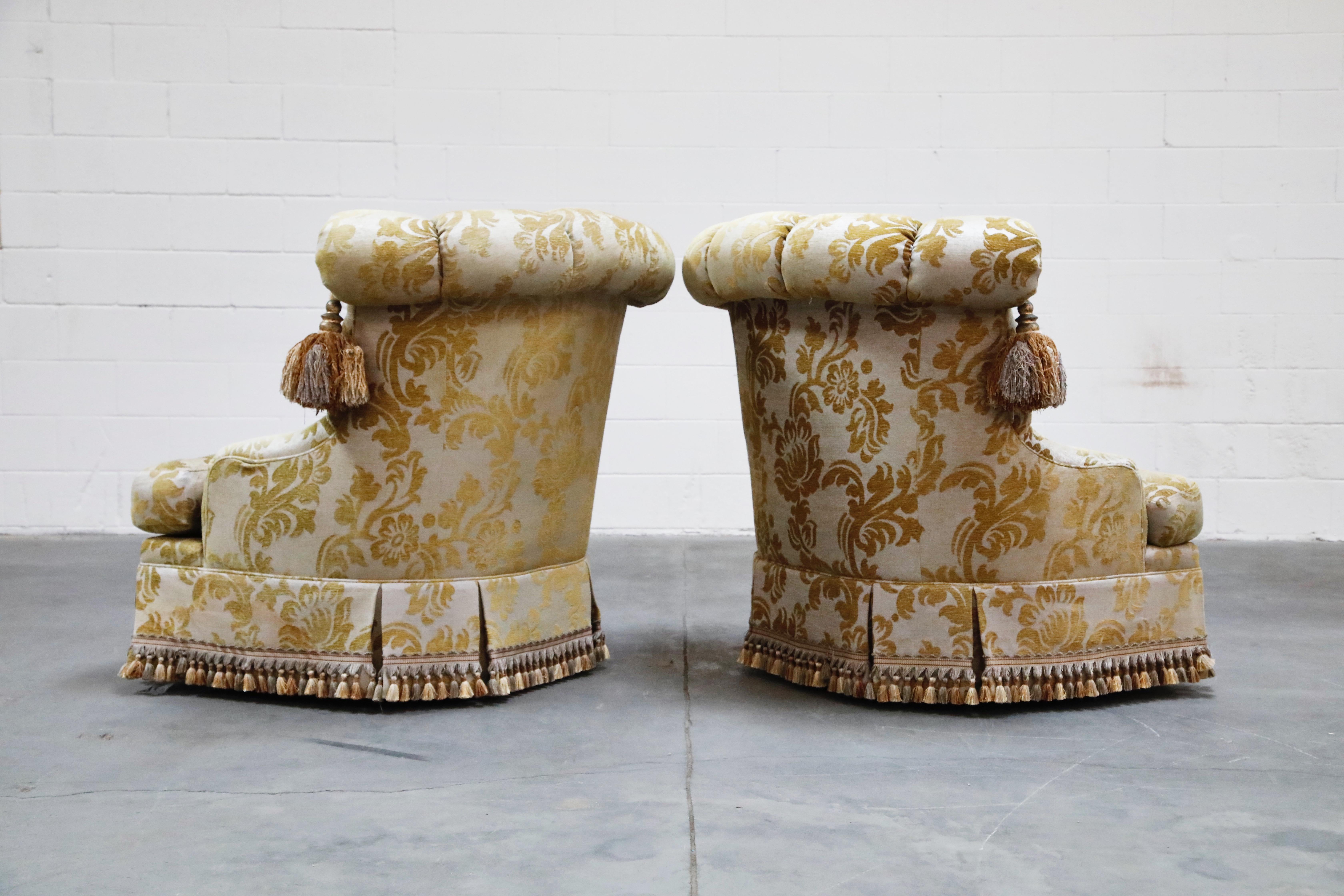 Mid-20th Century Pair of Hollywood Regency Tasseled Armchairs by Erwin Lambeth, 1960s, Signed