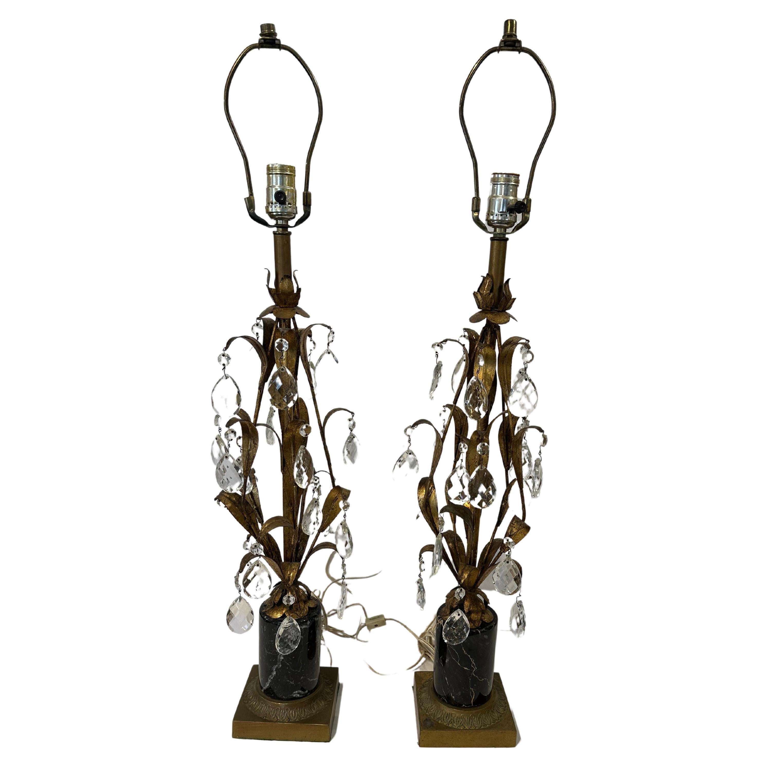 Pair of Hollywood Regency Tole Lamps For Sale