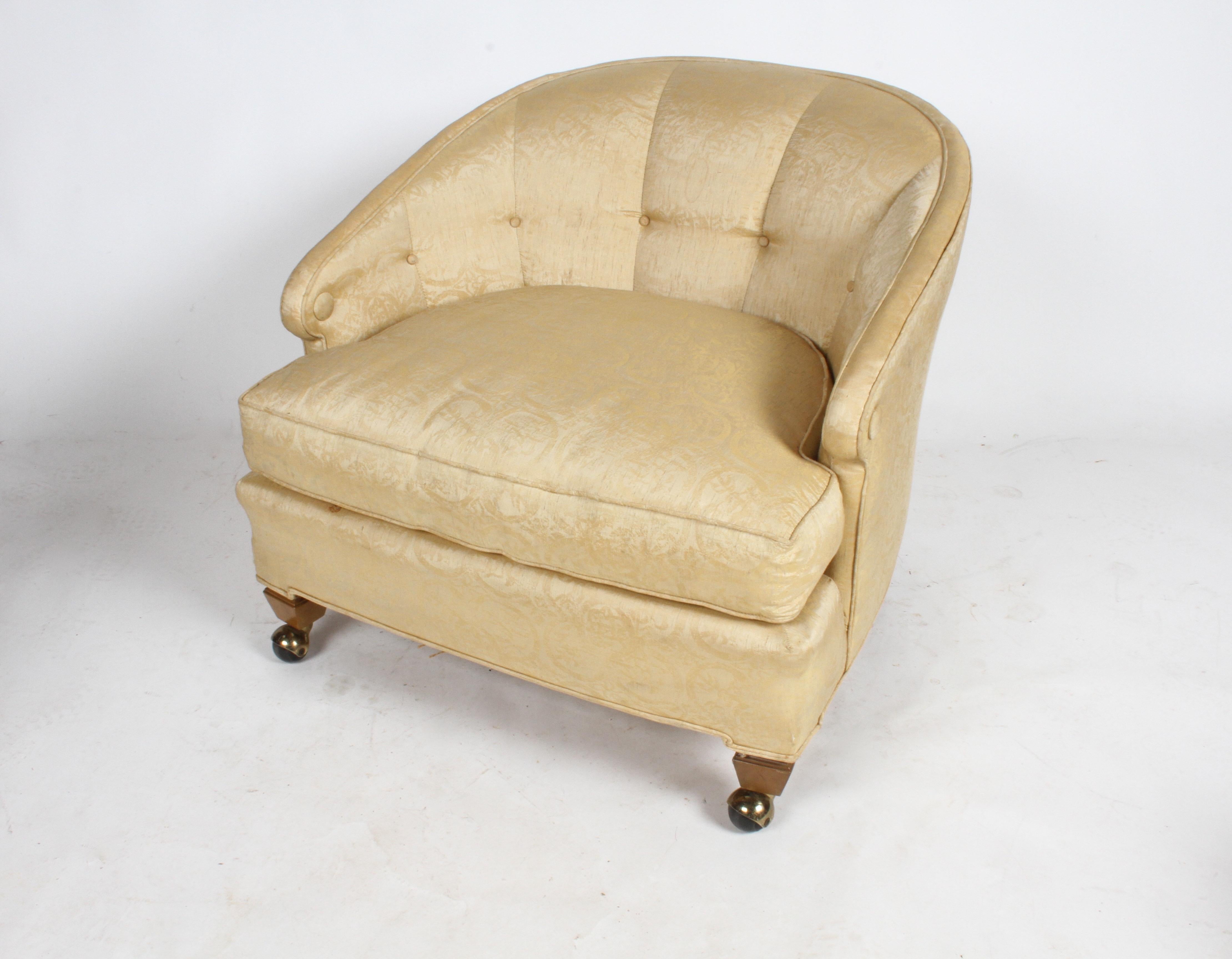 Pair of Hollywood Regency Tomlinson Lounge Chairs on Castors For Sale 3