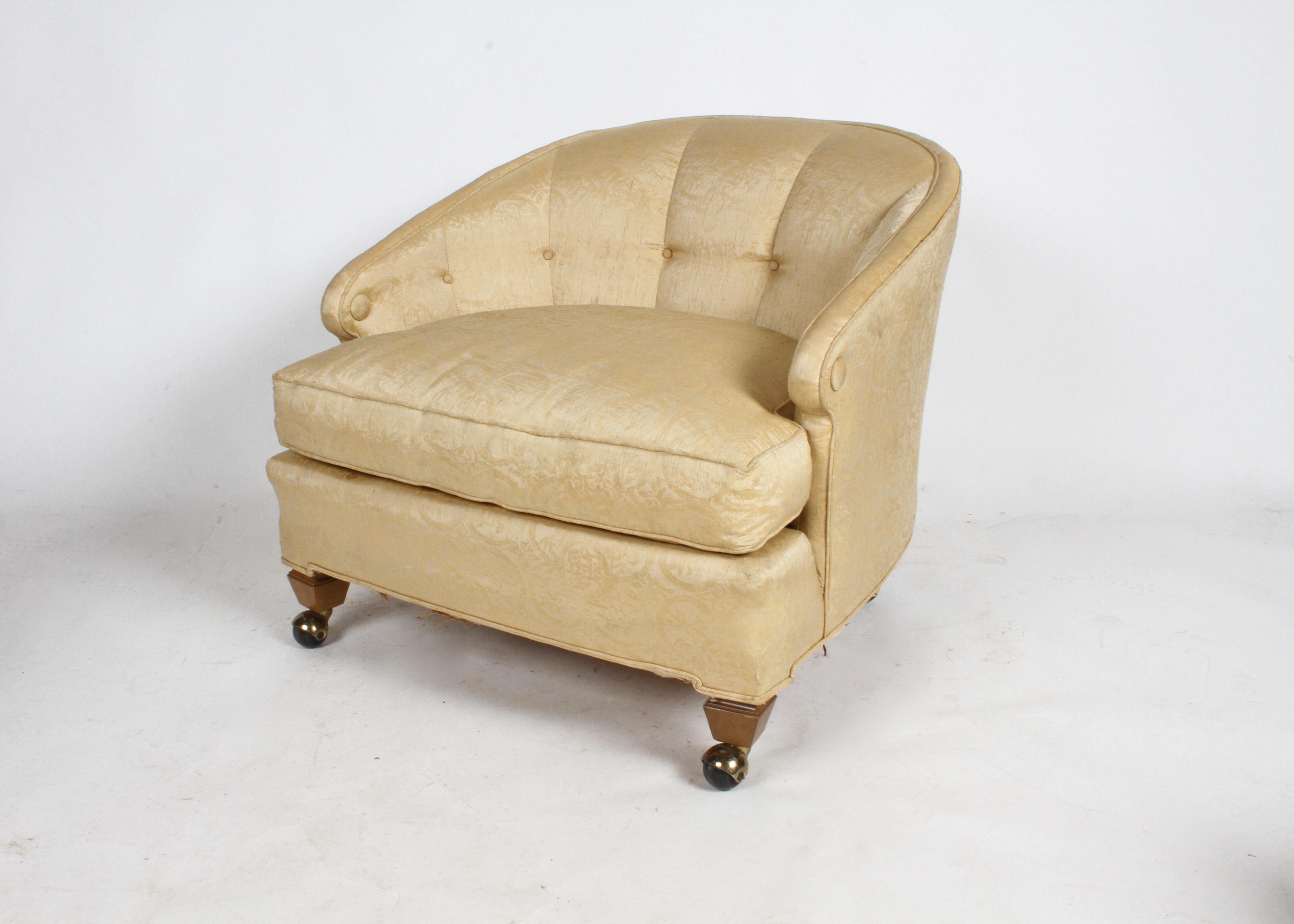 Upholstery Pair of Hollywood Regency Tomlinson Lounge Chairs on Castors For Sale