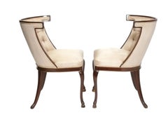 Pair of Hollywood Regency Tufted Klismos Chairs With Hoof Feet
