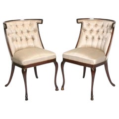 Pair of Hollywood Regency Tufted Klismos Chairs With Hoof Feet