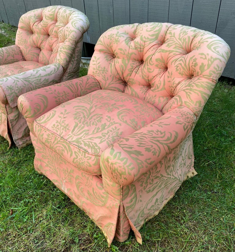 Pair of Hollywood Regency Tufted Lounge Chairs For Sale at 1stDibs