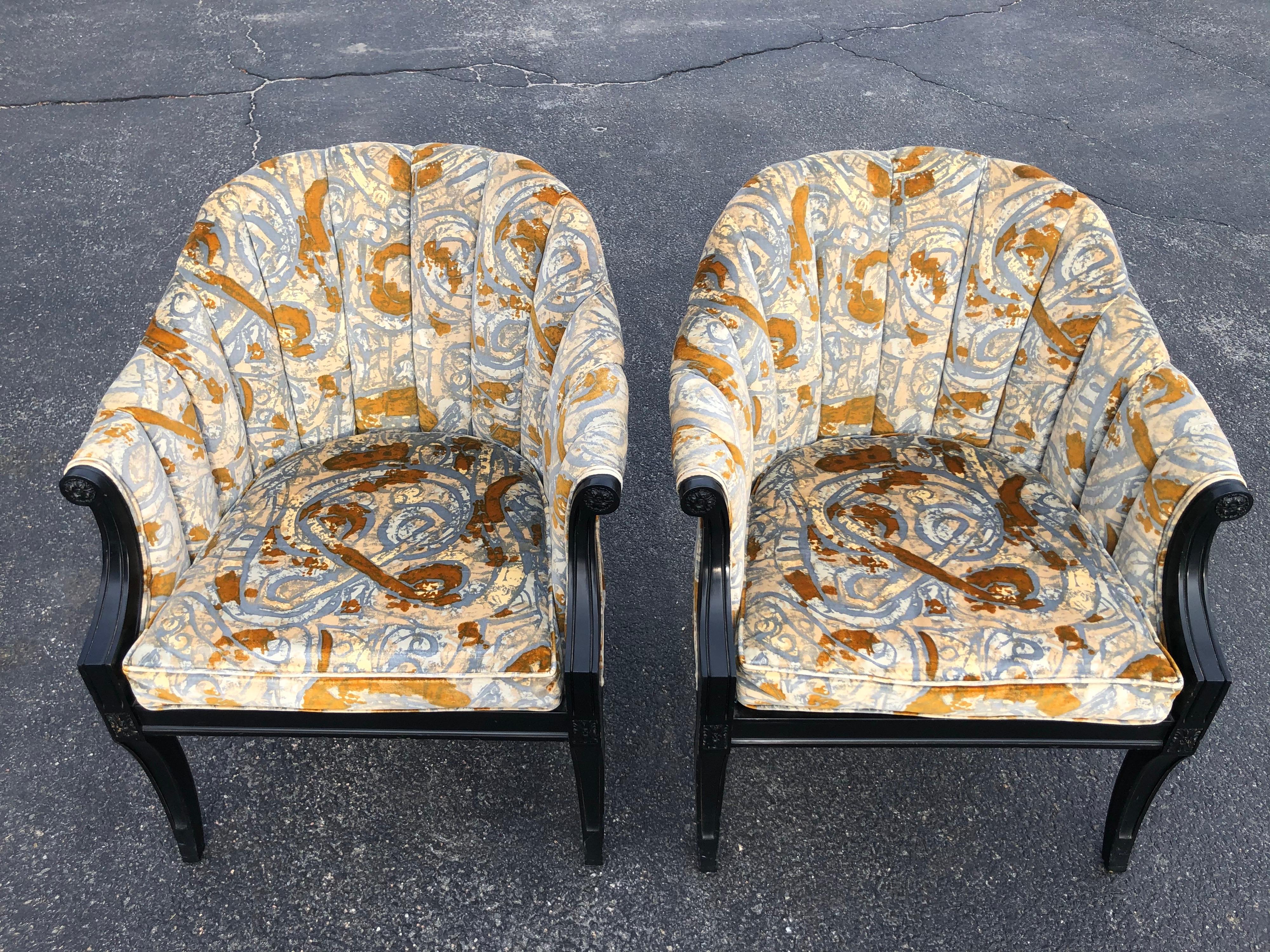 Pair of Hollywood Regency Velvet Chairs attributed to Jack Lenor Larsen 5