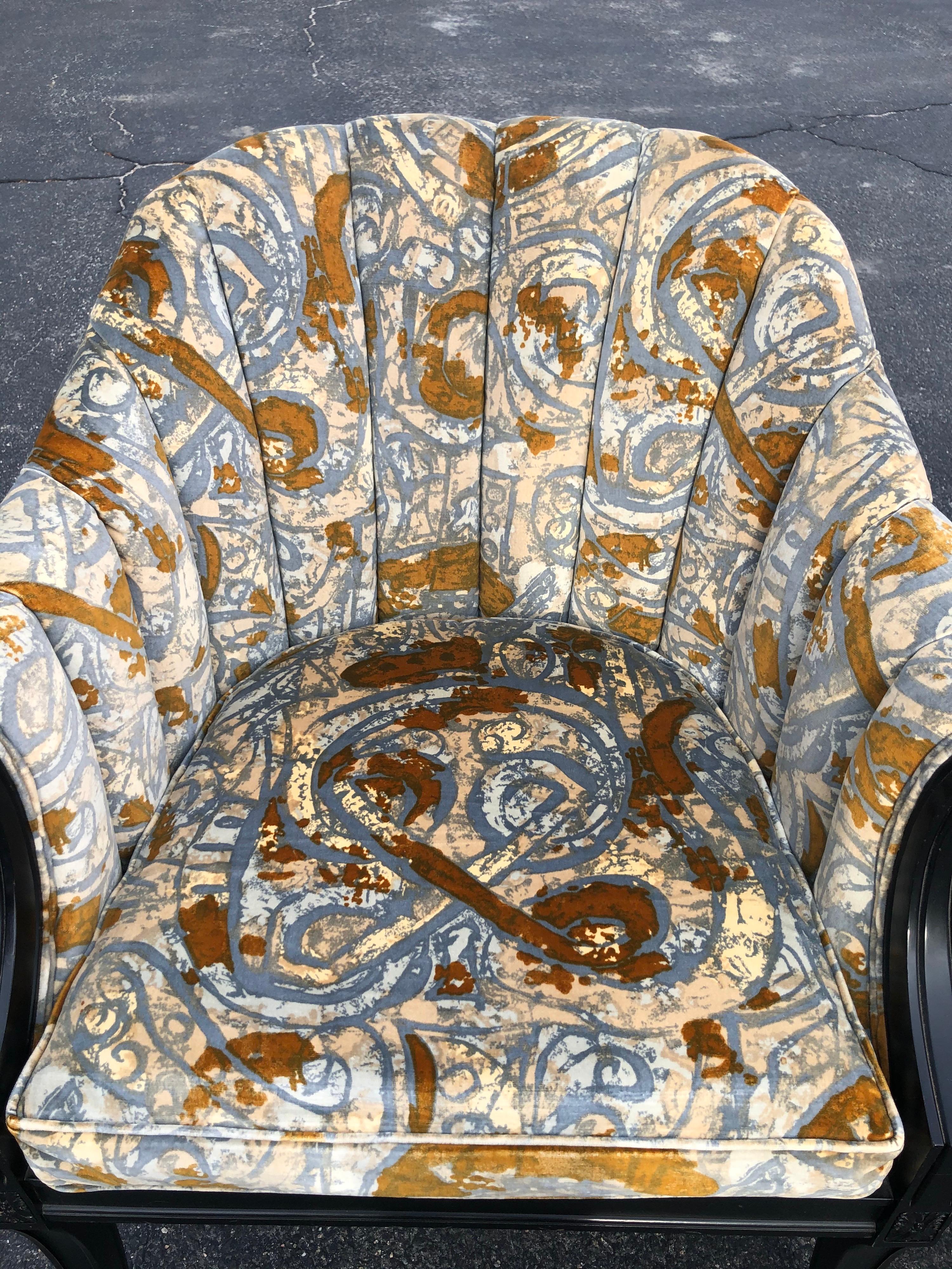Pair of Hollywood Regency Velvet Chairs attributed to Jack Lenor Larsen 8