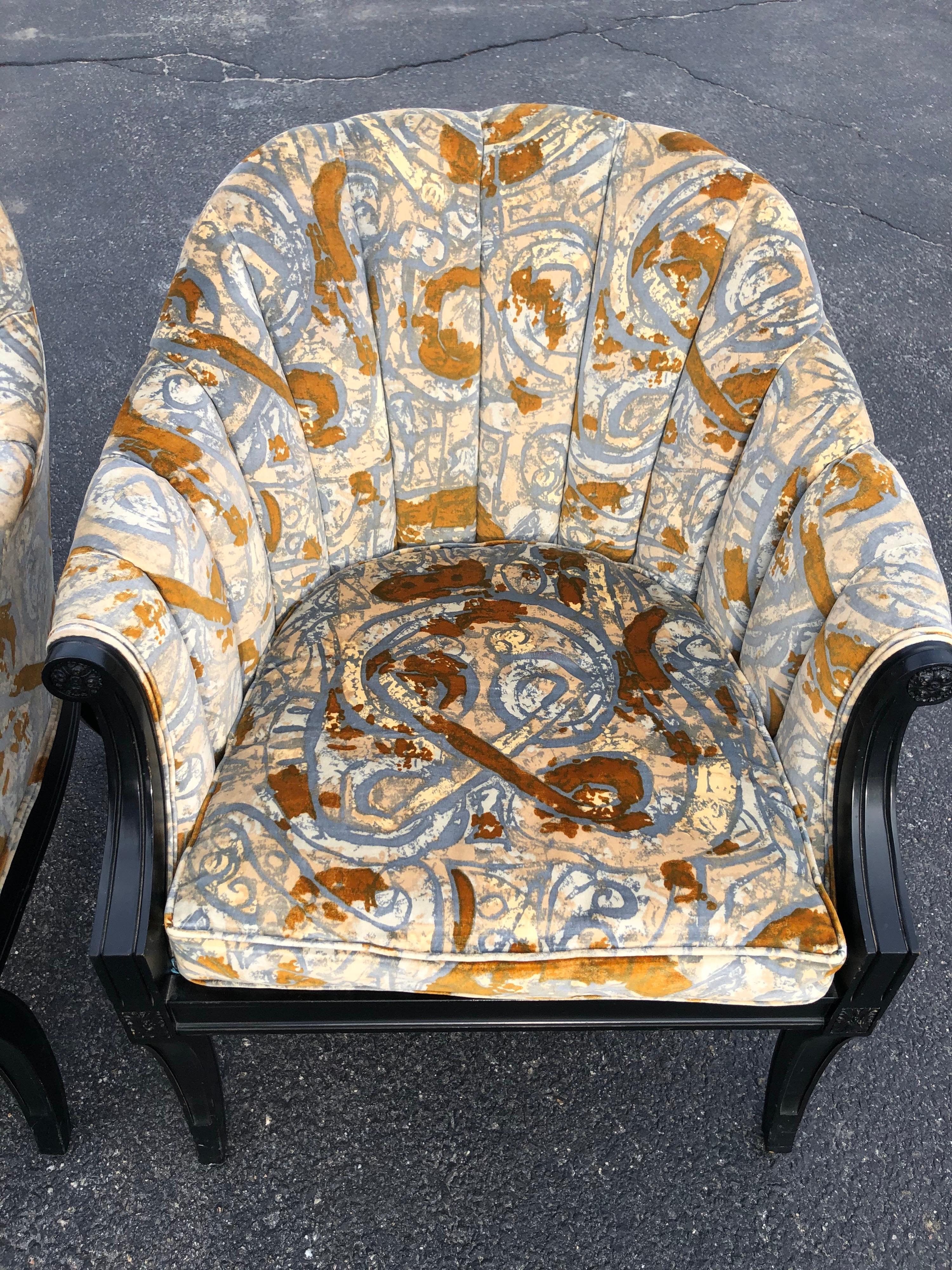 Pair of Hollywood Regency Velvet Chairs attributed to Jack Lenor Larsen 9