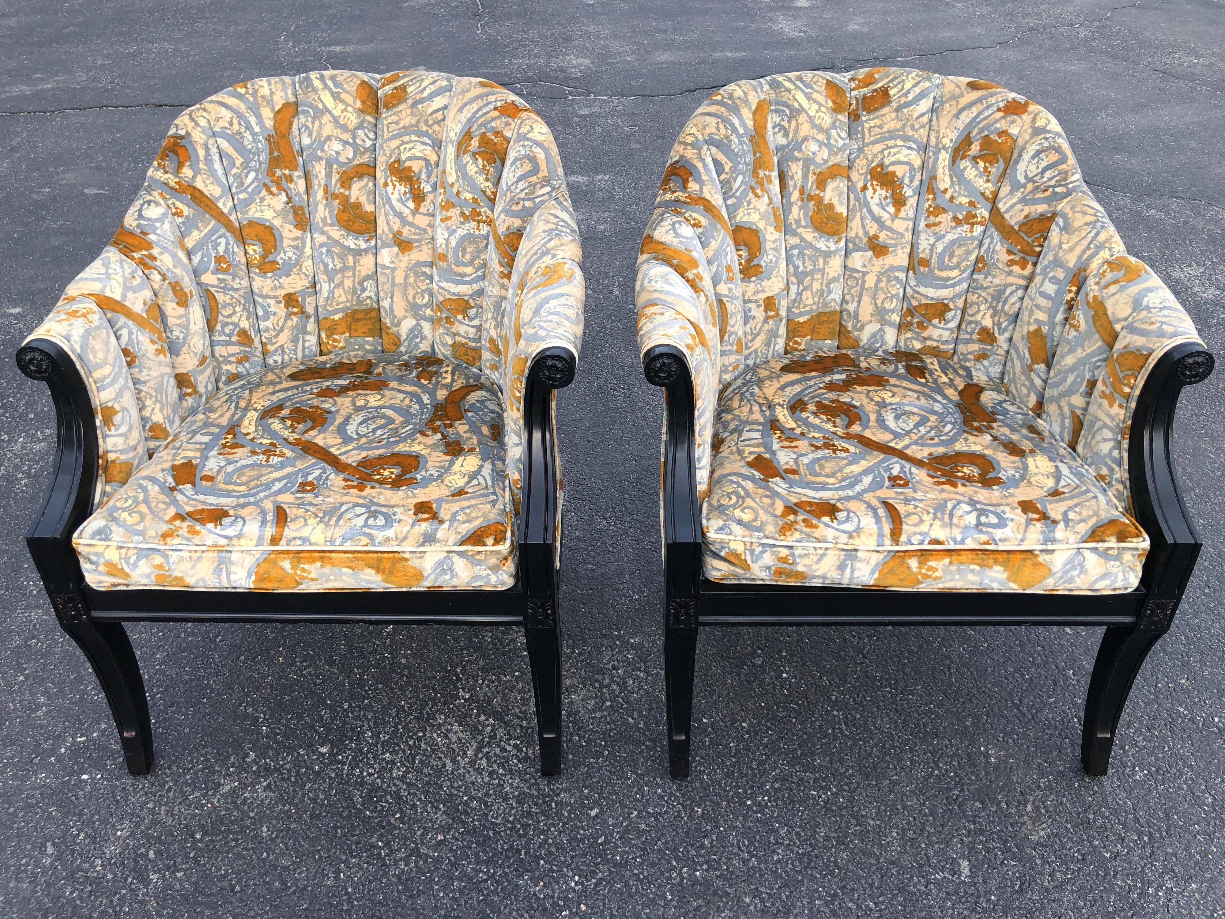 Mid-Century Modern Pair of Hollywood Regency Velvet Chairs attributed to Jack Lenor Larsen