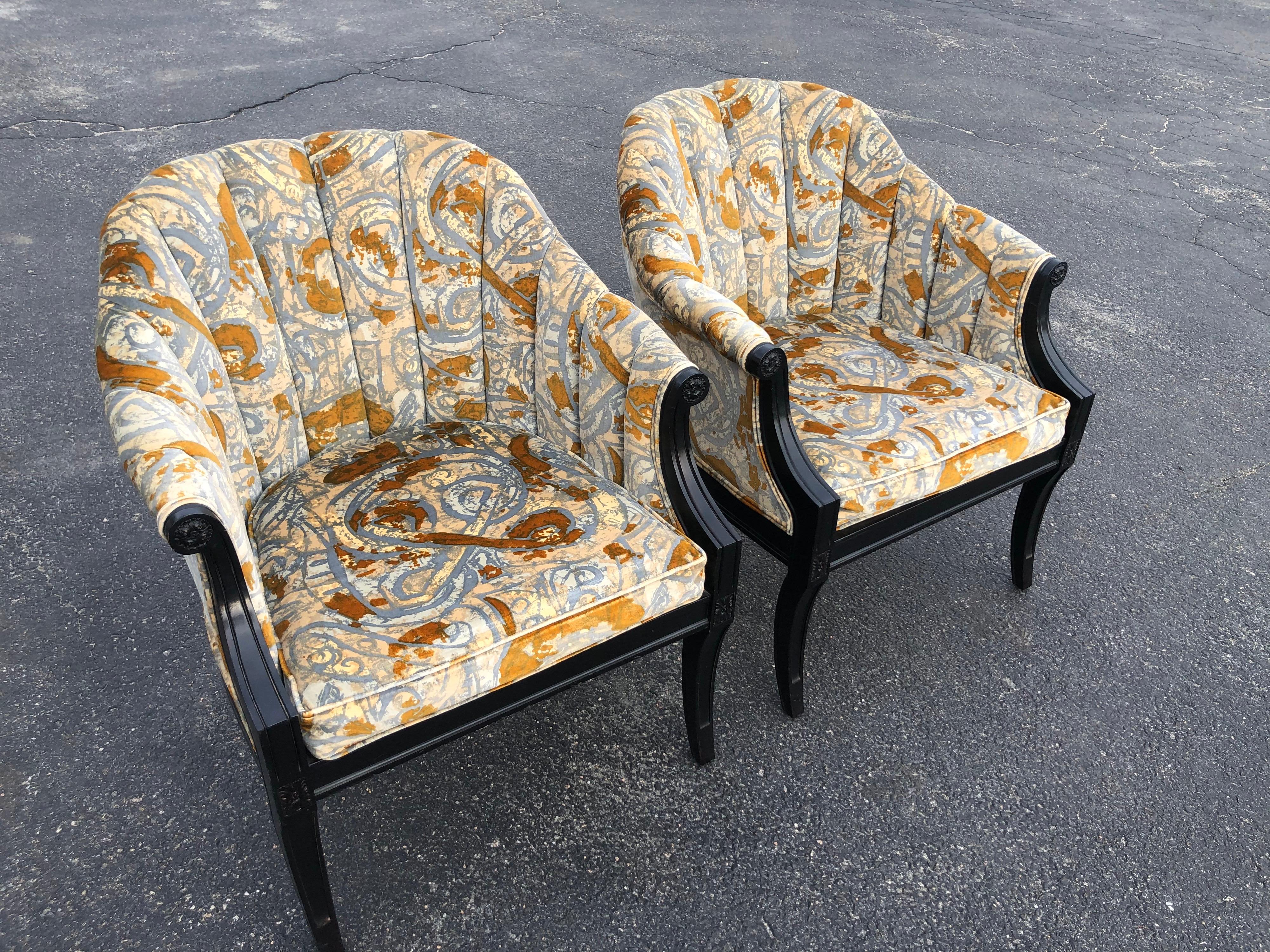 Pair of Hollywood Regency Velvet Chairs attributed to Jack Lenor Larsen In Good Condition In Redding, CT