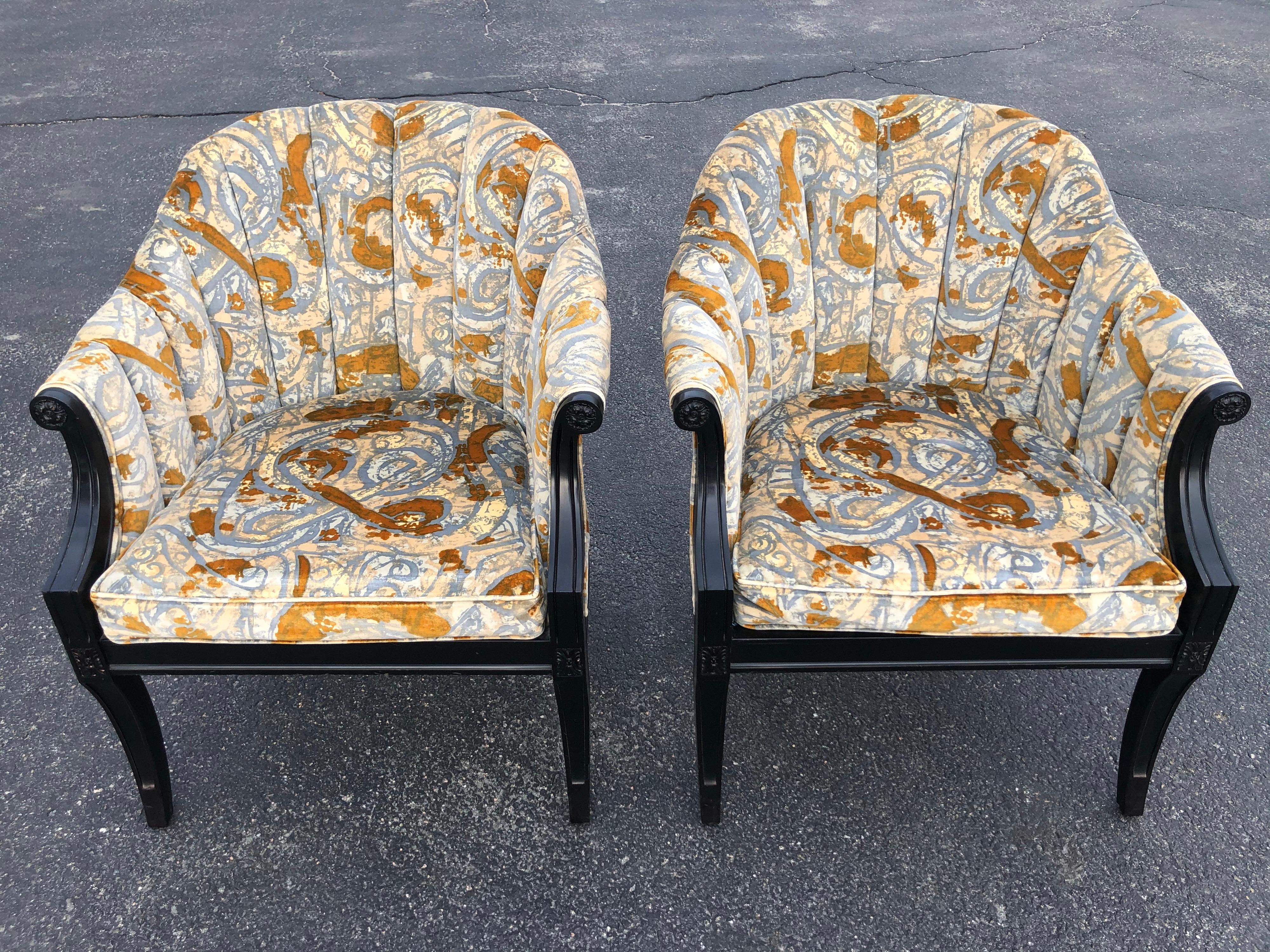 Late 20th Century Pair of Hollywood Regency Velvet Chairs attributed to Jack Lenor Larsen