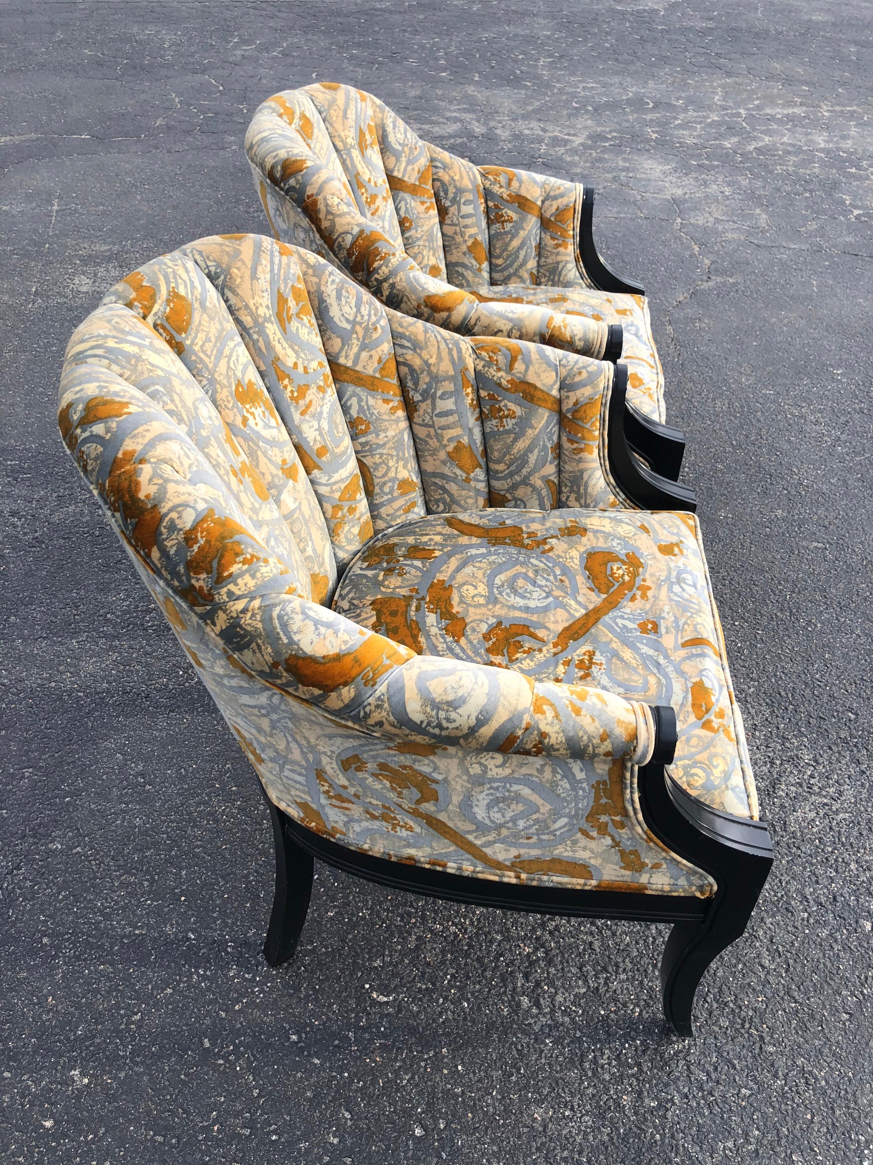 Upholstery Pair of Hollywood Regency Velvet Chairs attributed to Jack Lenor Larsen