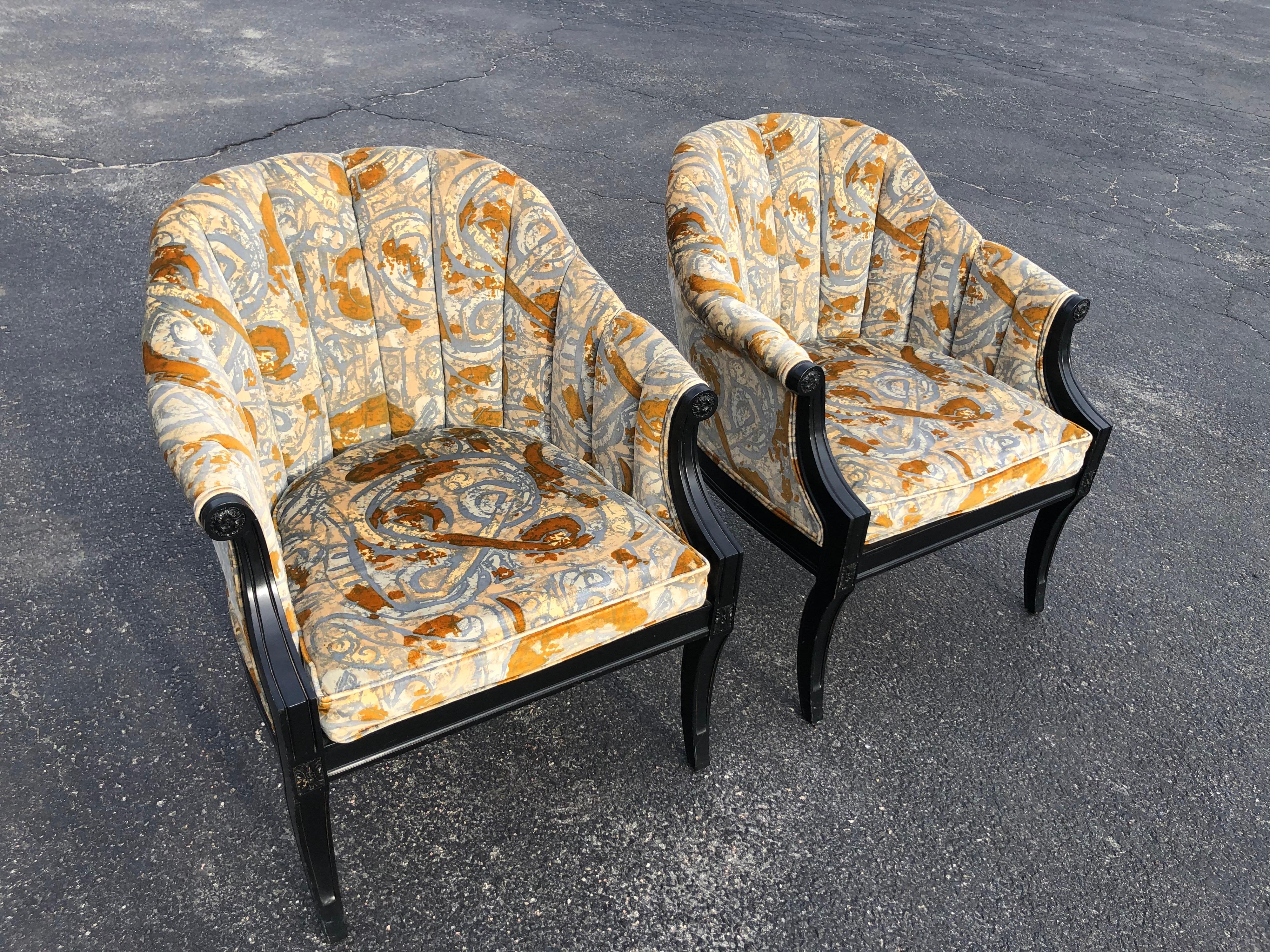 Pair of Hollywood Regency Velvet Chairs attributed to Jack Lenor Larsen 1