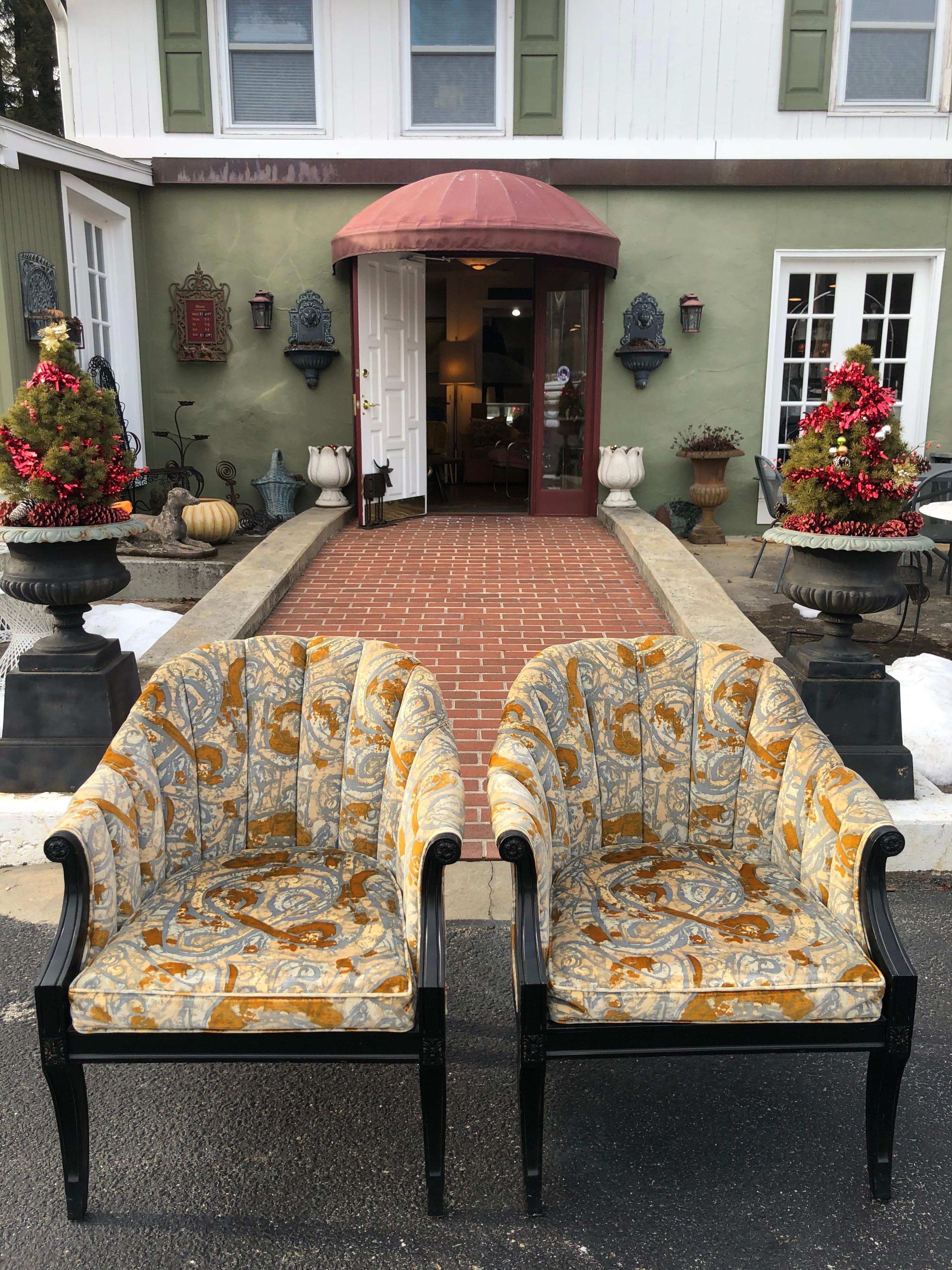 Pair of Hollywood Regency Velvet Chairs attributed to Jack Lenor Larsen 2