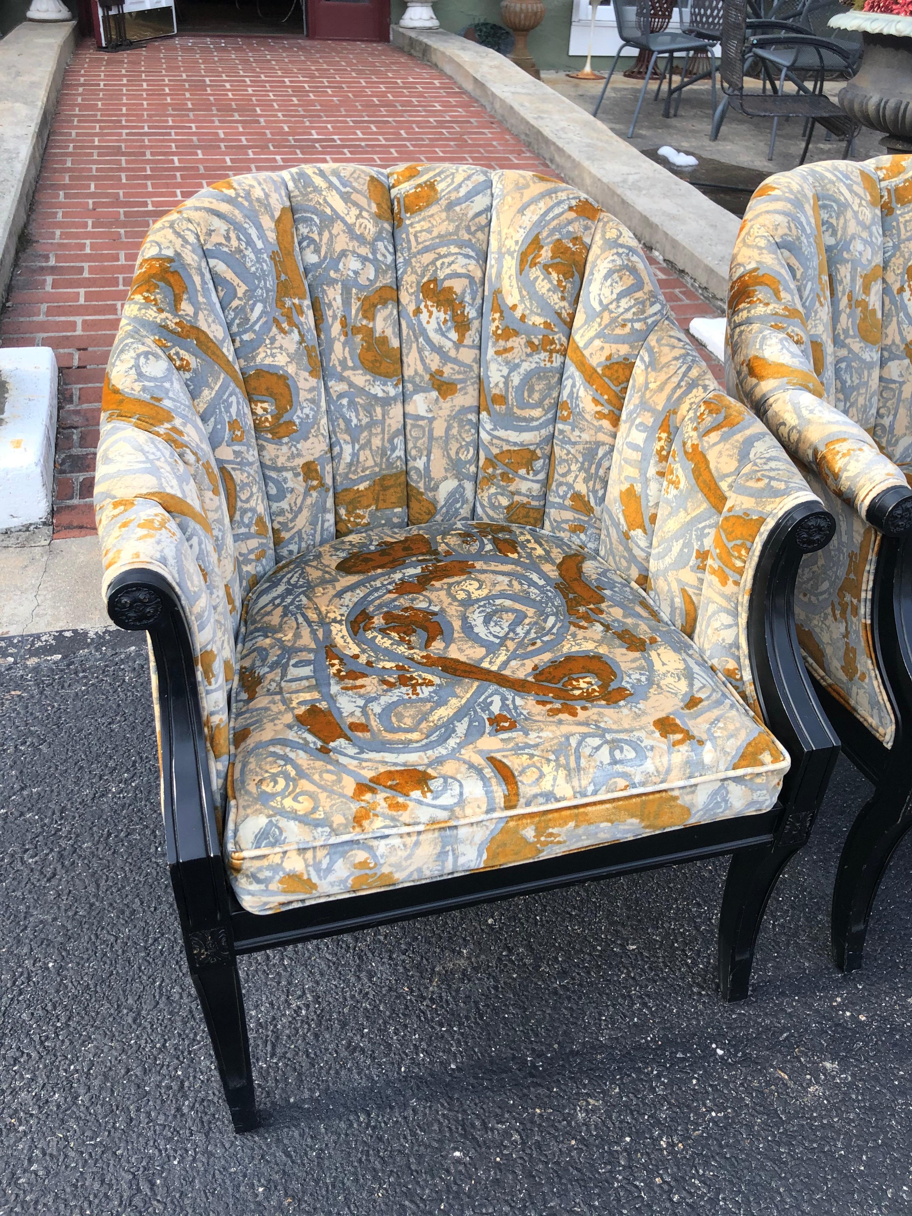 Pair of Hollywood Regency Velvet Chairs attributed to Jack Lenor Larsen 3