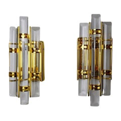 Pair of Hollywood Regency Venini Murano Glass Sconces, Italy, 1970