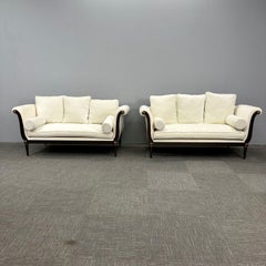 Pair of Hollywood Regency Vesey Style Sofas / Settee, Ebony Wood and Bronze