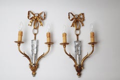 Pair of Hollywood Regency Wall Lights with Arrow and Quiver Gold & Crystal Glass