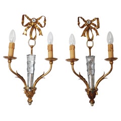 Pair of Hollywood Regency Wall Lights with Arrow and Quiver Gold & Crystal Glass