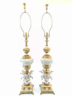 Pair of Hollywood Regency White and Gold Painted Cast Metal Lamps